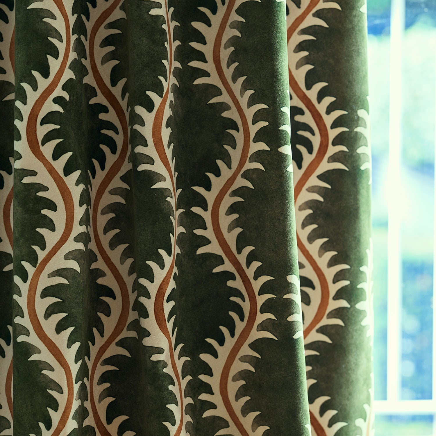 Linwood Helter Skelter Moss Velvet FR Made to Measure Curtains
