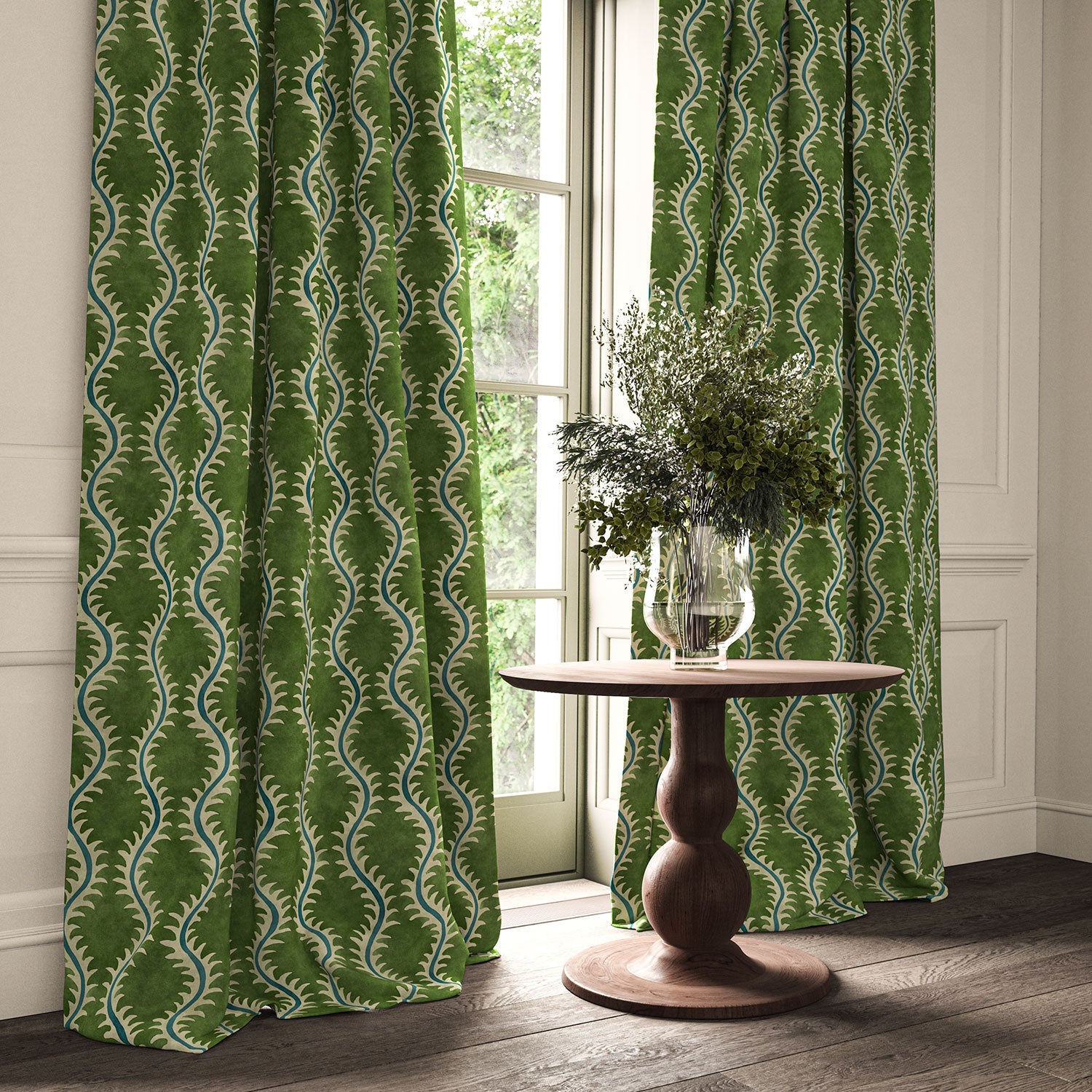 Linwood Helter Skelter Grass Velvet FR Made to Measure Curtains