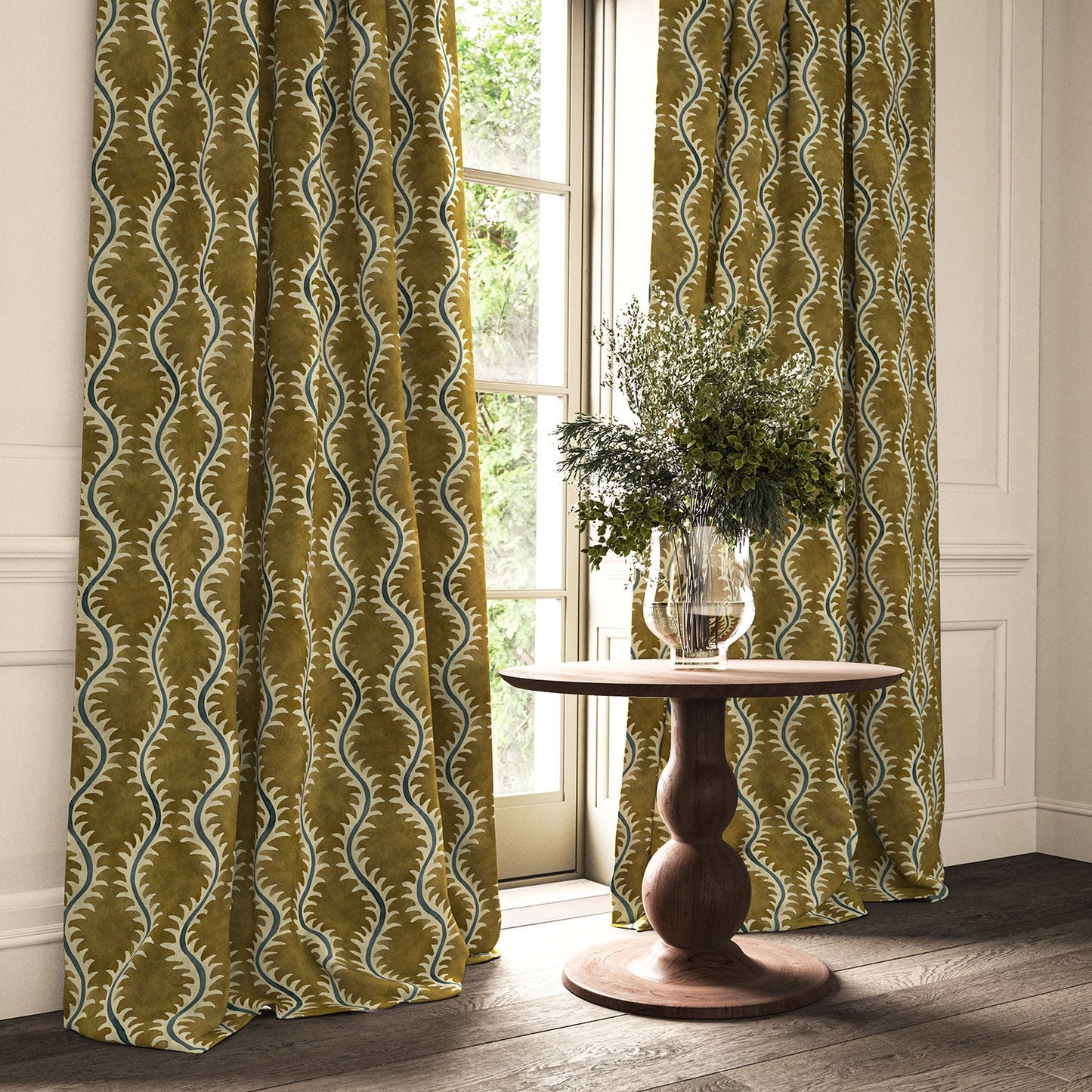 Linwood Helter Skelter Lichen Velvet FR Made to Measure Curtains