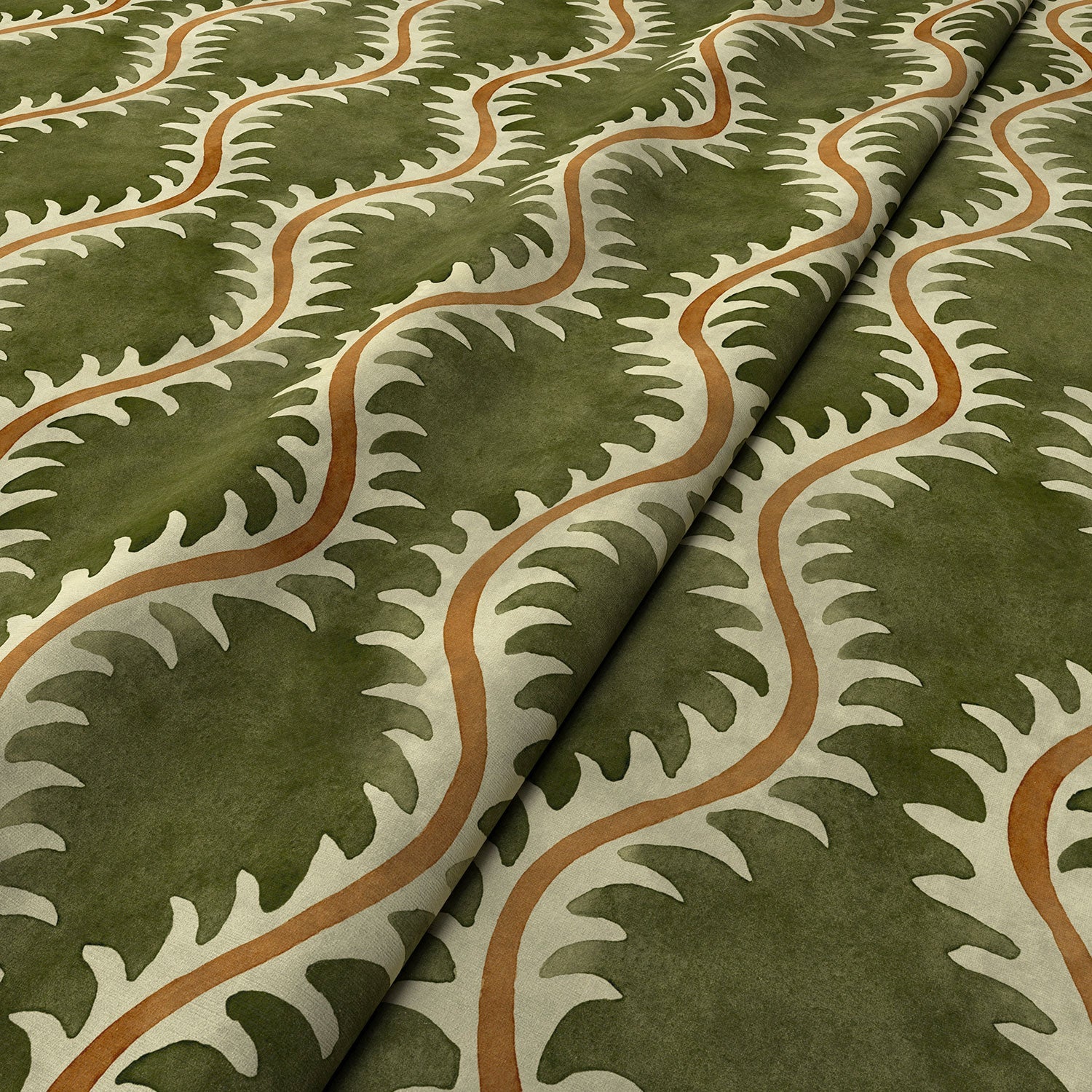 Linwood Helter Skelter Moss Velvet FR Made to Measure Curtains