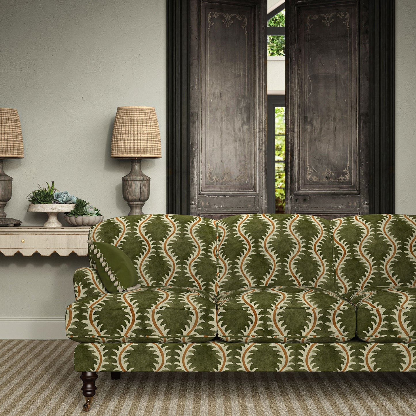 Linwood Helter Skelter Moss Velvet FR Made to Measure Curtains