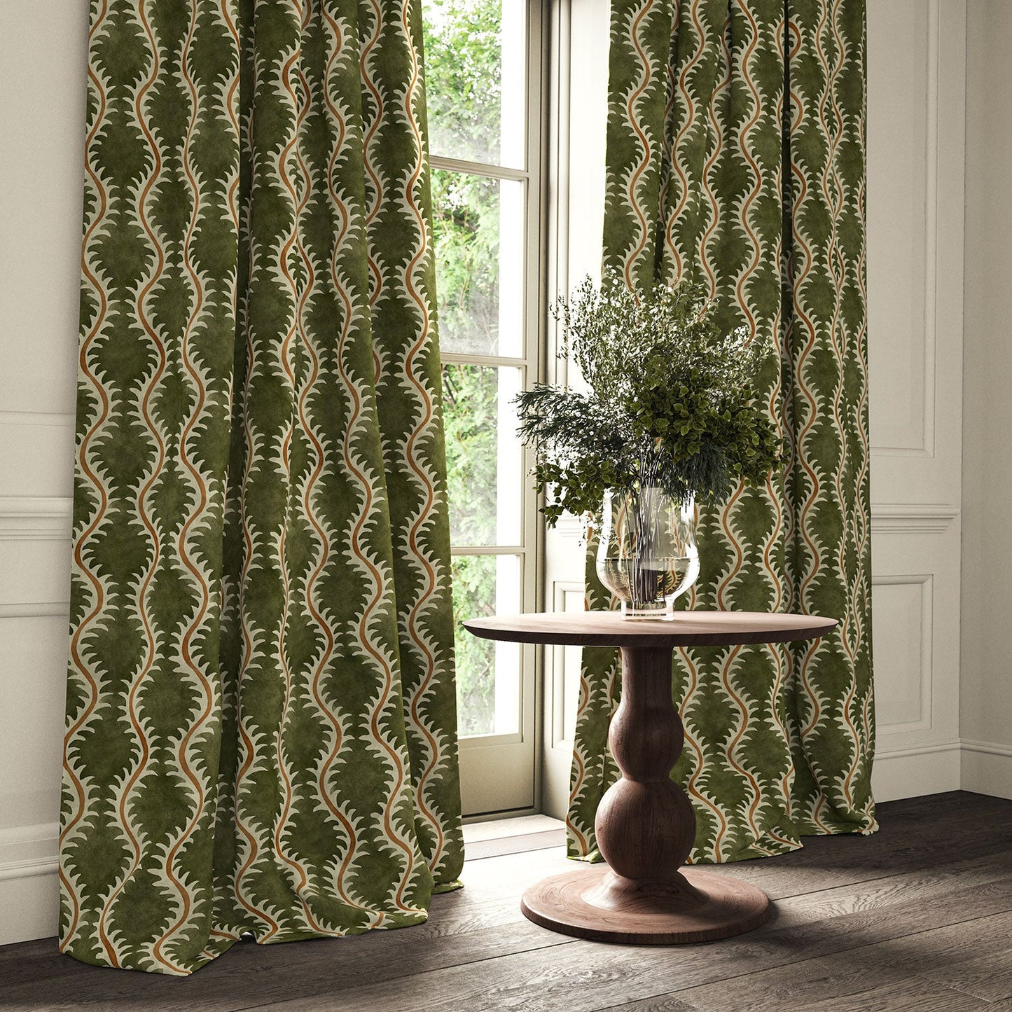 Linwood Helter Skelter Moss Velvet FR Made to Measure Curtains