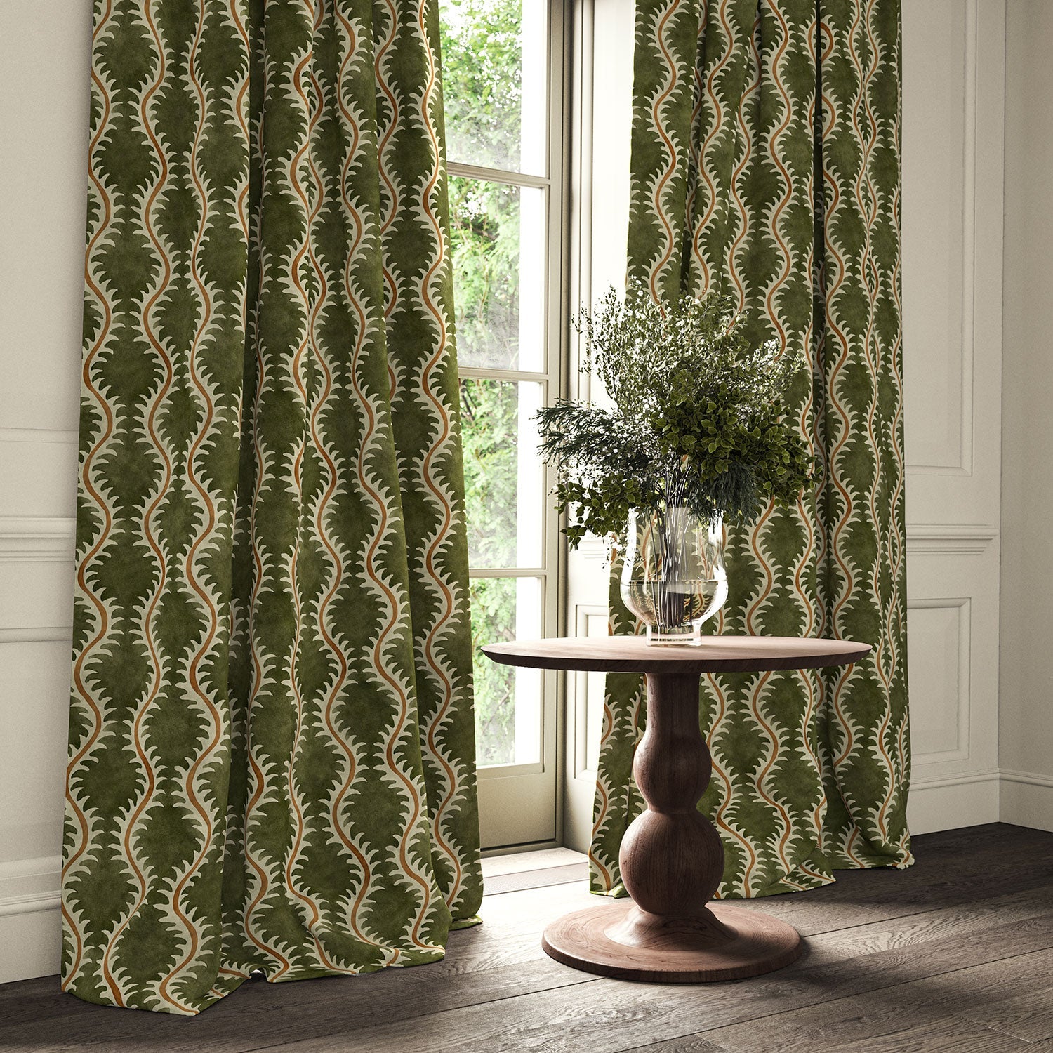 Linwood Helter Skelter Moss Velvet FR Made to Measure Curtains