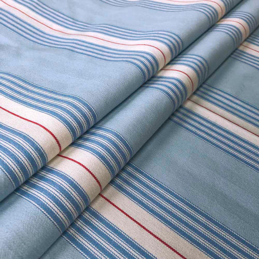 Indigo/Sky - Panama Stripe Fabric Ian Mankin 100% Cotton