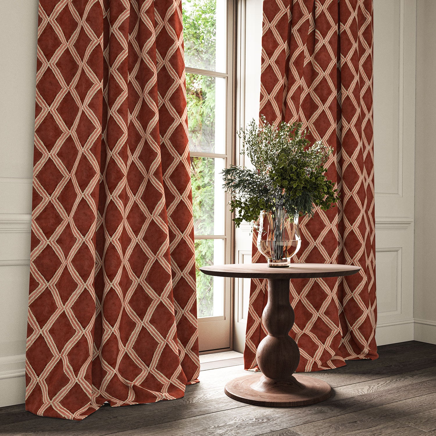 Linwood Inca Blush Red FR Made to Measure Curtains