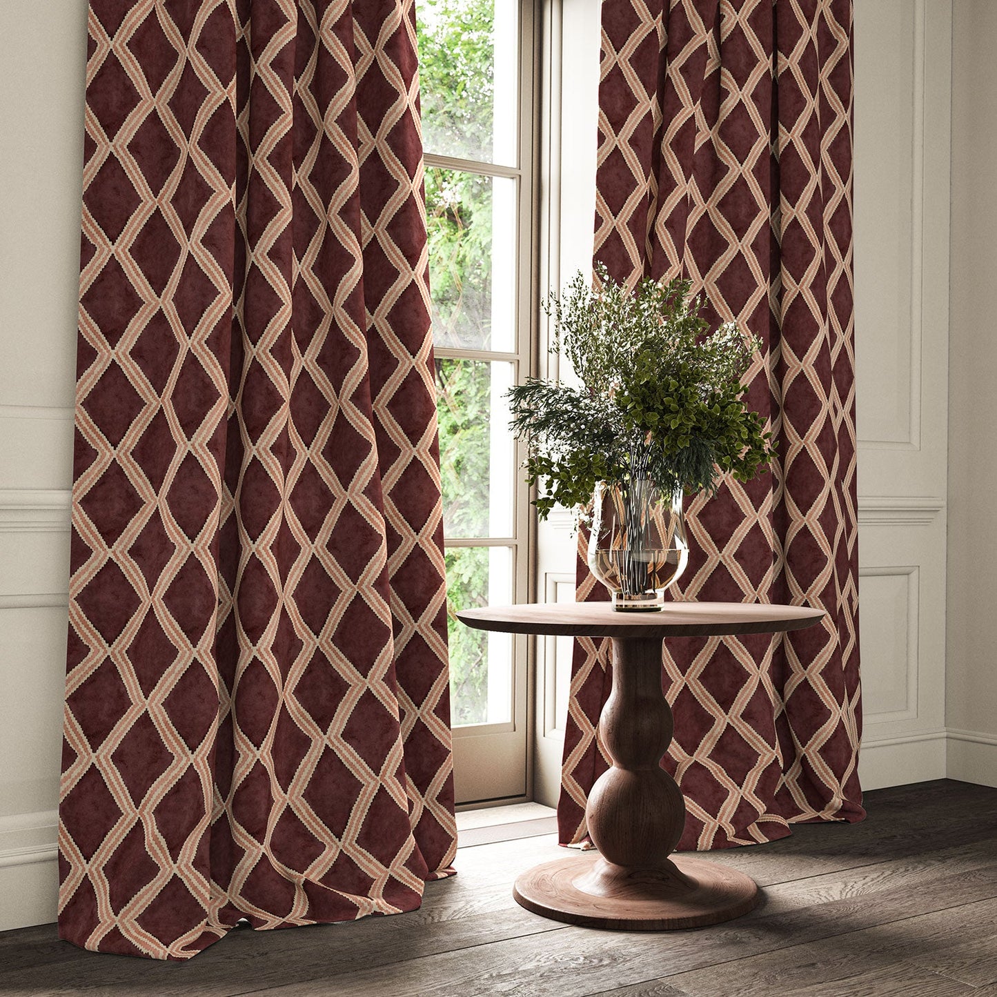 Linwood Inca Sunset Maroon FR Made to Measure Curtains