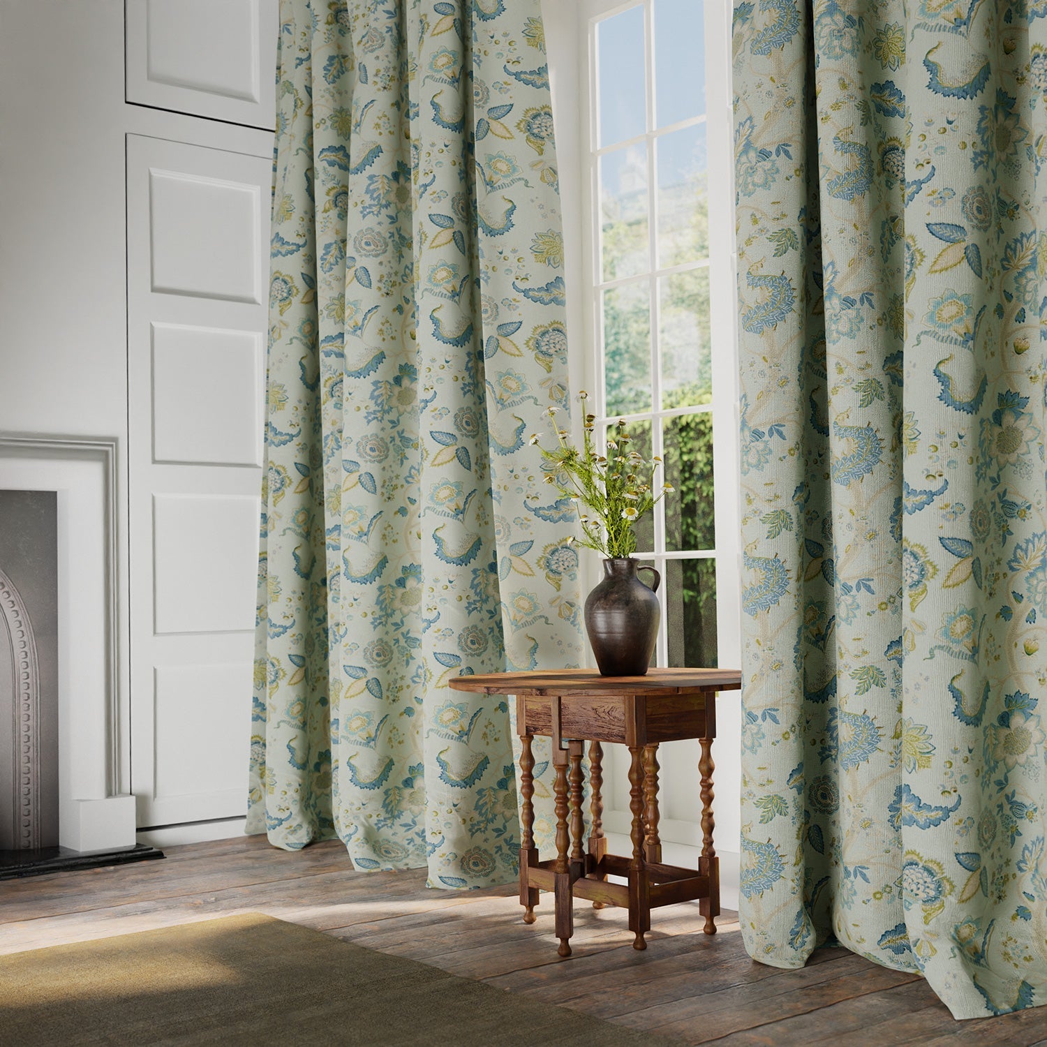 Linwood Kitty Aqua Leaf Made to Measure Curtains