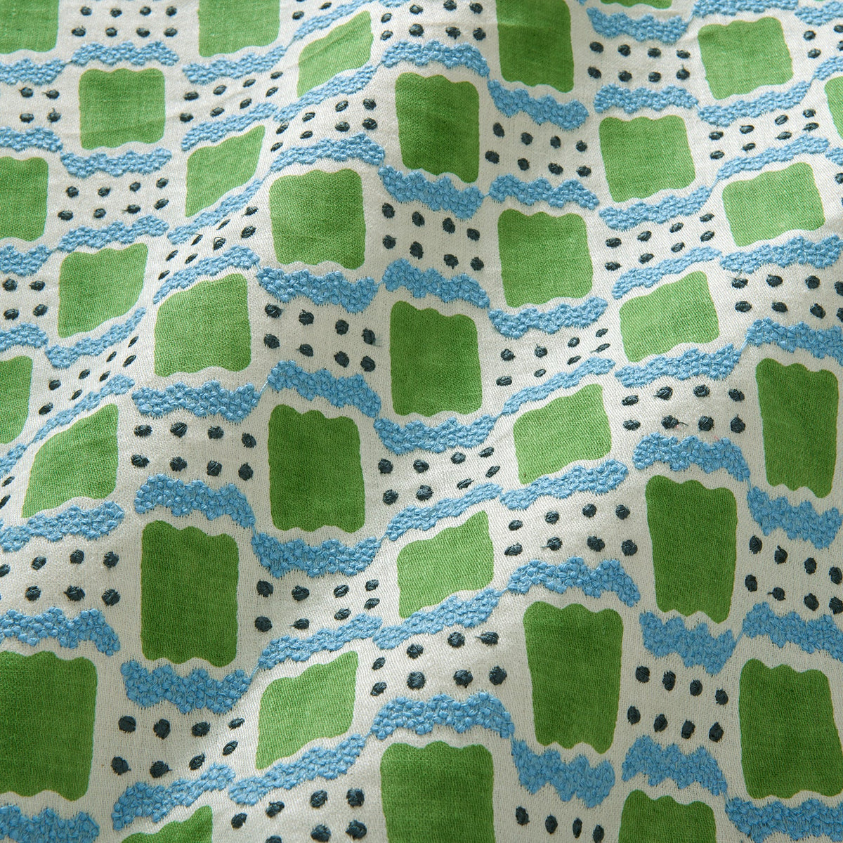 Linwood Ravioli Embroidery Kelly Green Made to Measure Roman Blinds