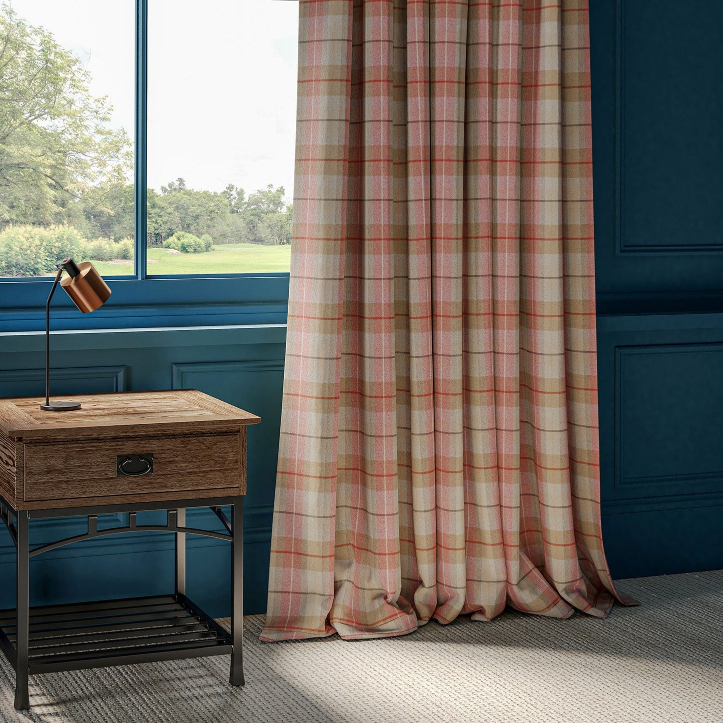 Linwood Brunswick Check Salmon Check FR Made to Measure Curtains