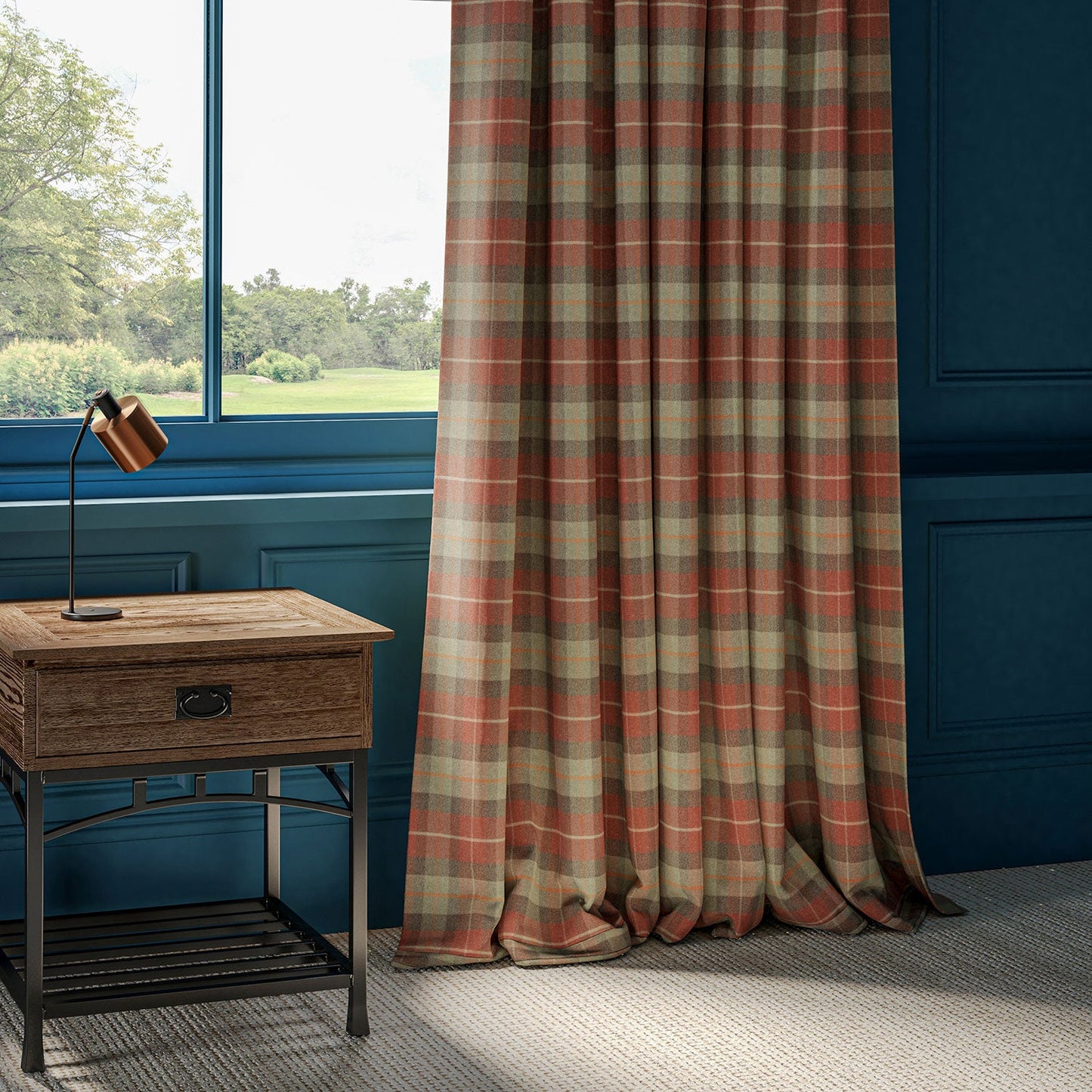 Linwood Brunswick Check Maple Check FR Made to Measure Curtains