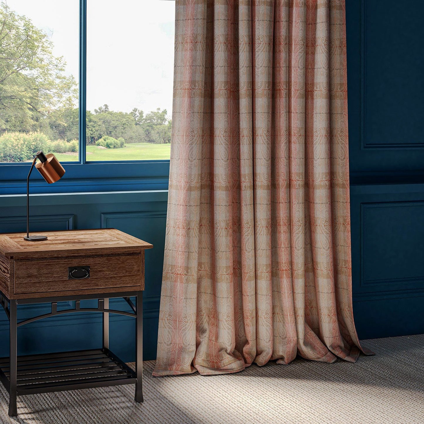 Linwood Alberta Salmon Jacquard FR Made to Measure Curtains