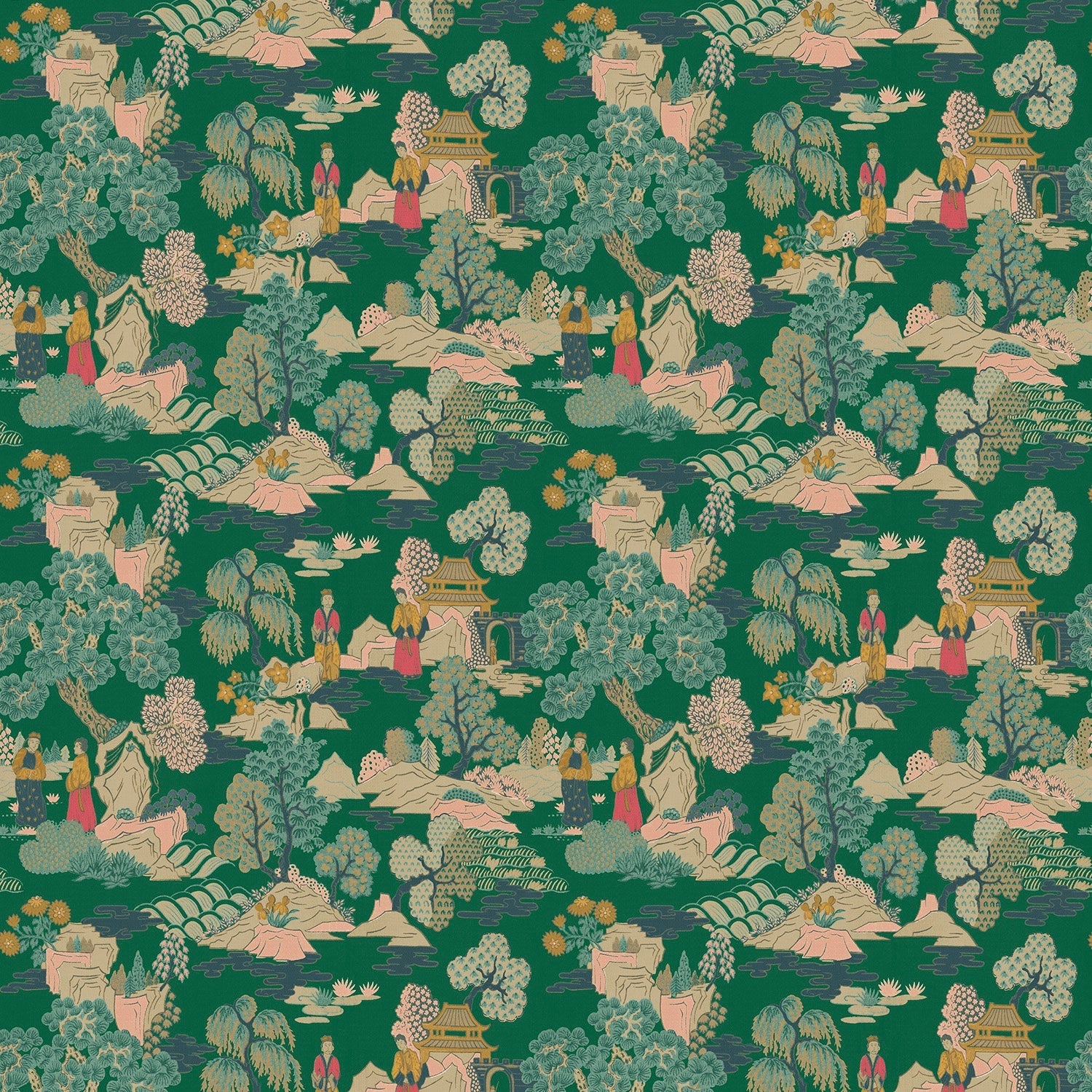 Linwood Japanese Garden Jade FR Made to Measure Curtains