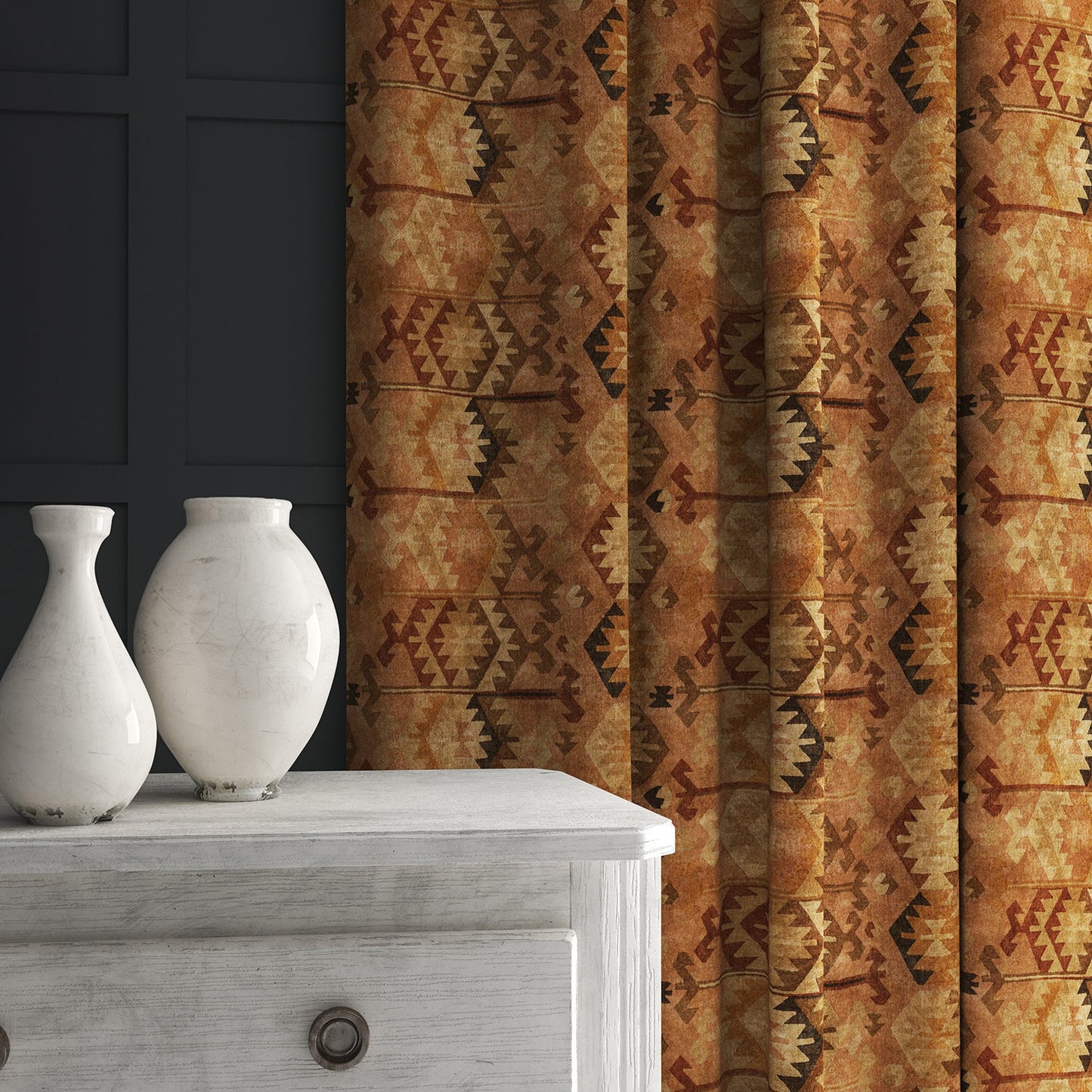 Linwood Ziggy Tobacco FR Made to Measure Curtains