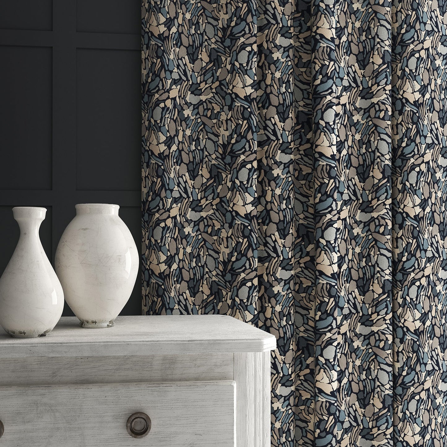 Linwood Chesil Beach Blue Granite FR Made to Measure Curtains