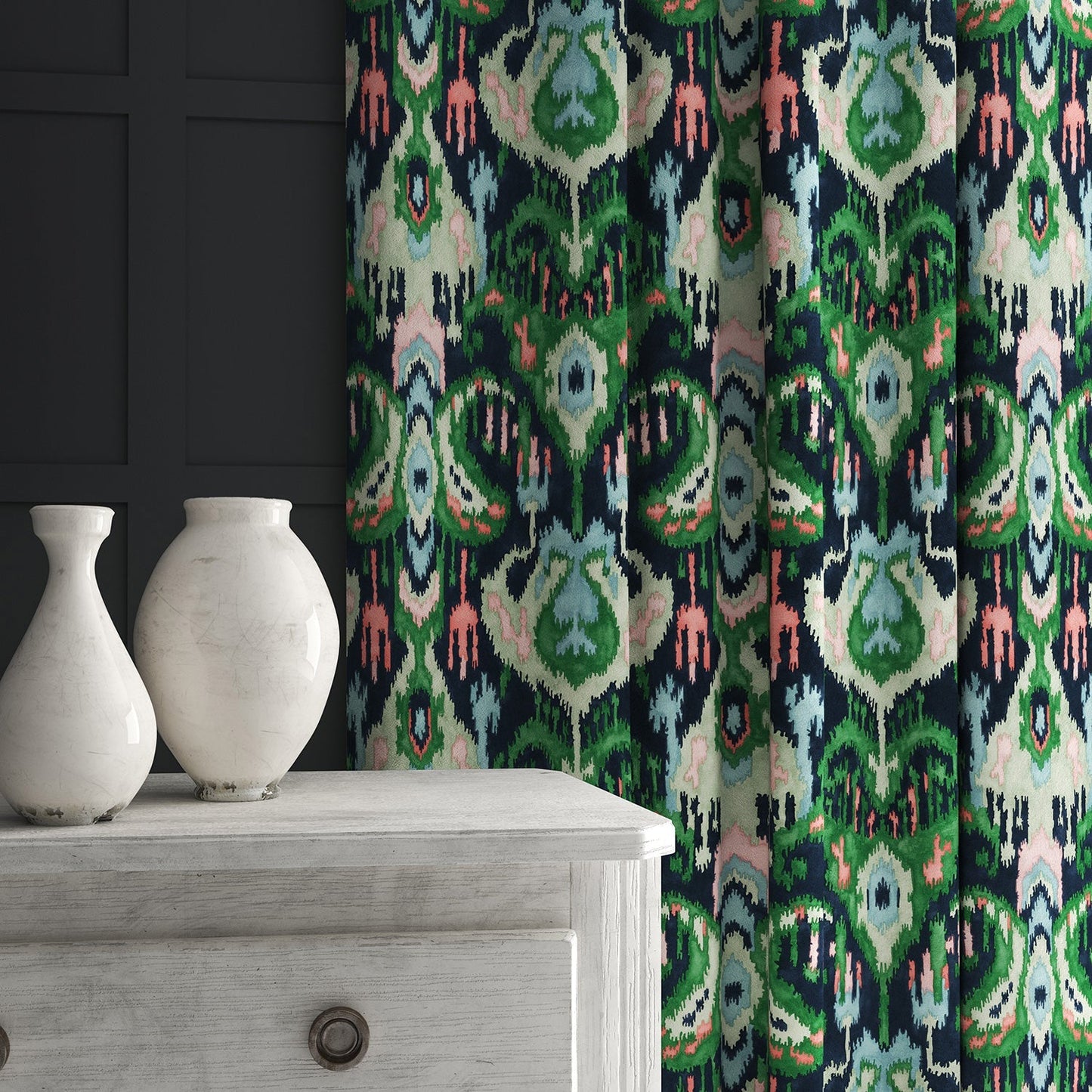 Linwood Bukhara Emerald FR Made to Measure Curtains