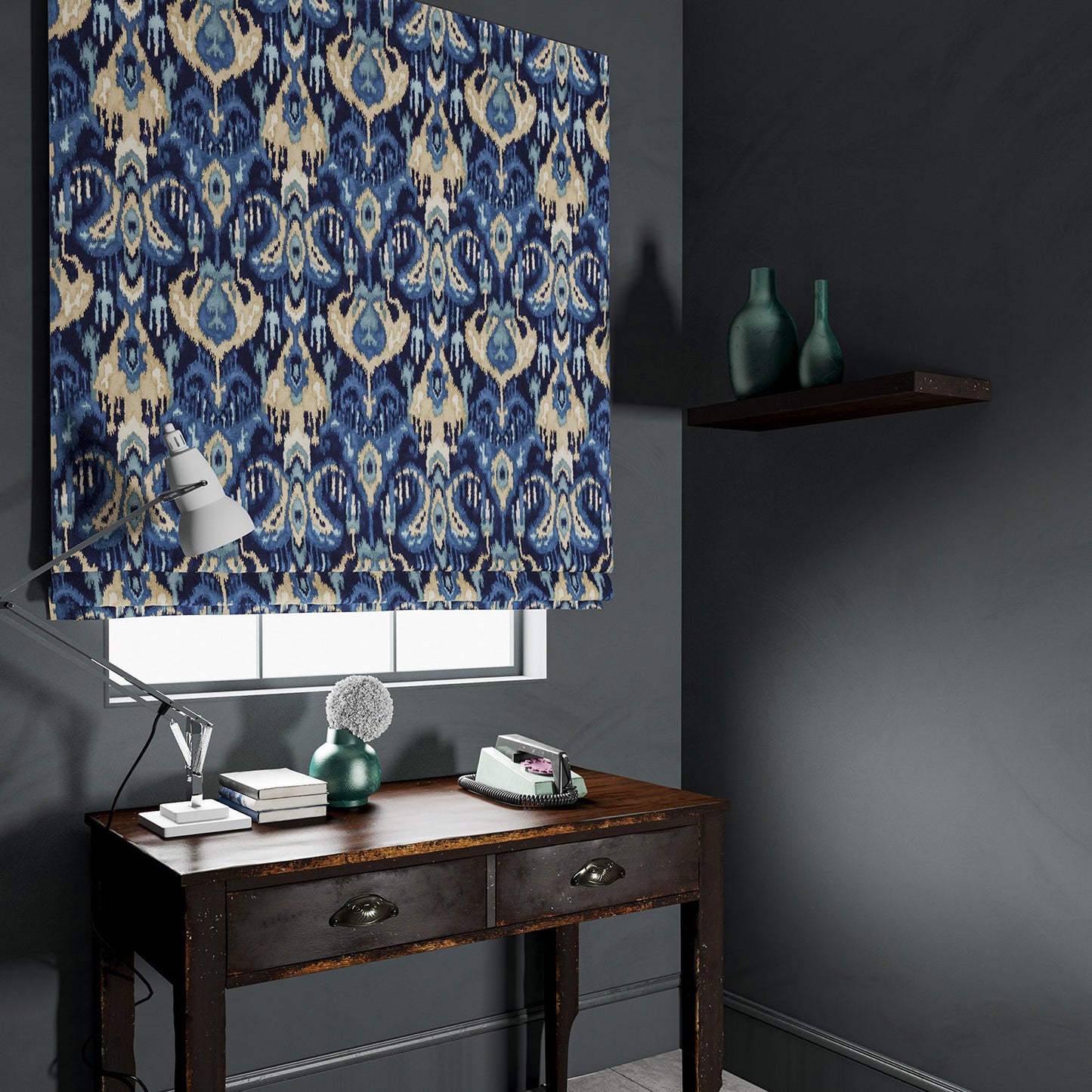 Linwood Bukhara Indigo FR Made to Measure Curtains