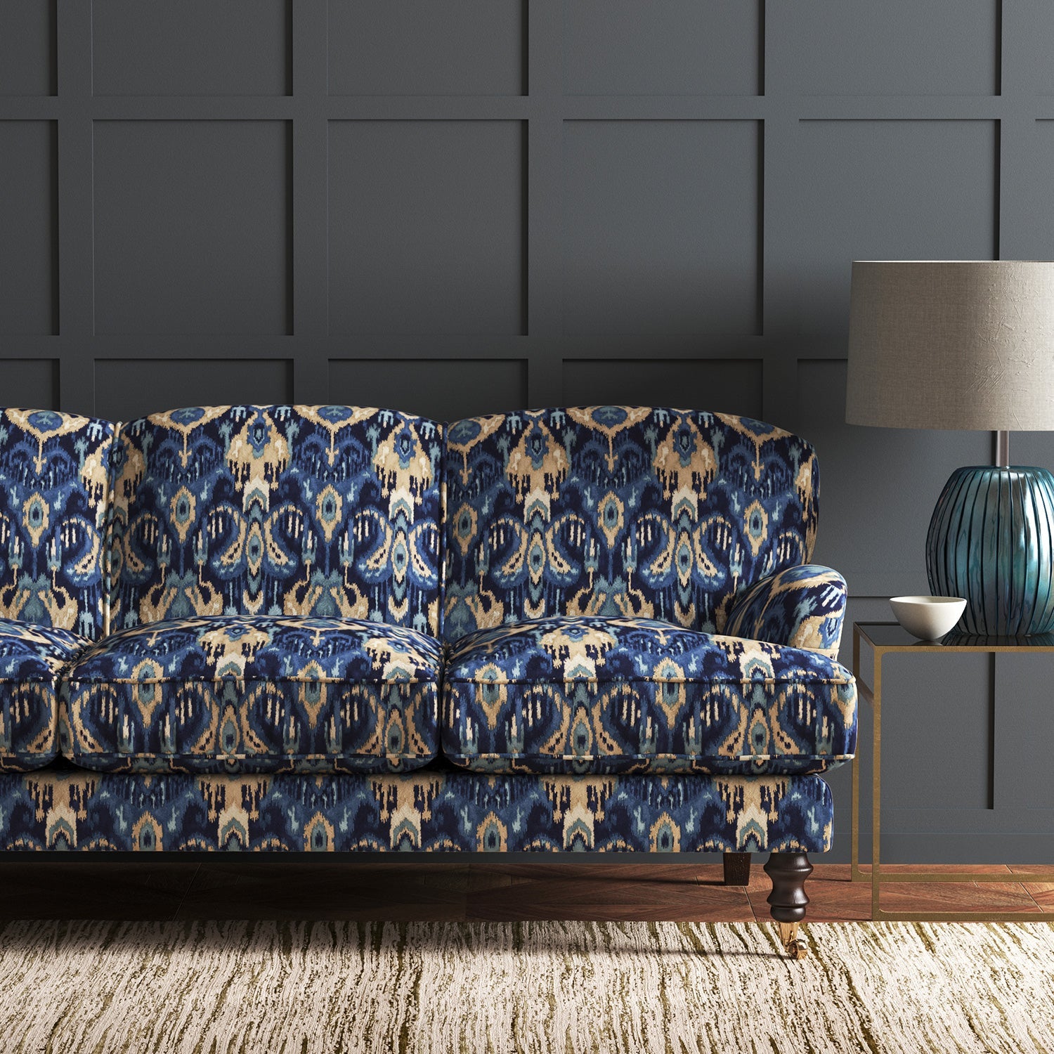 Linwood Bukhara Indigo FR Made to Measure Curtains
