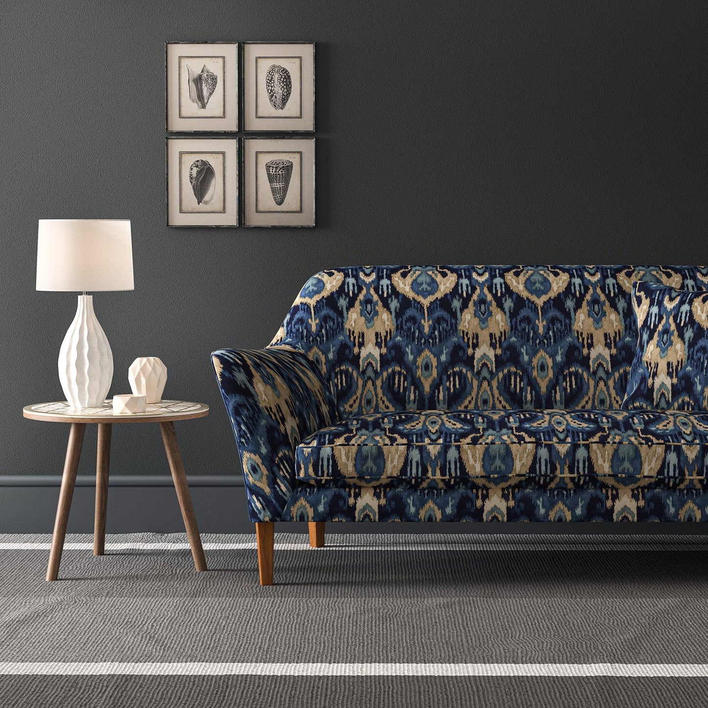 Linwood Bukhara Indigo FR Made to Measure Curtains