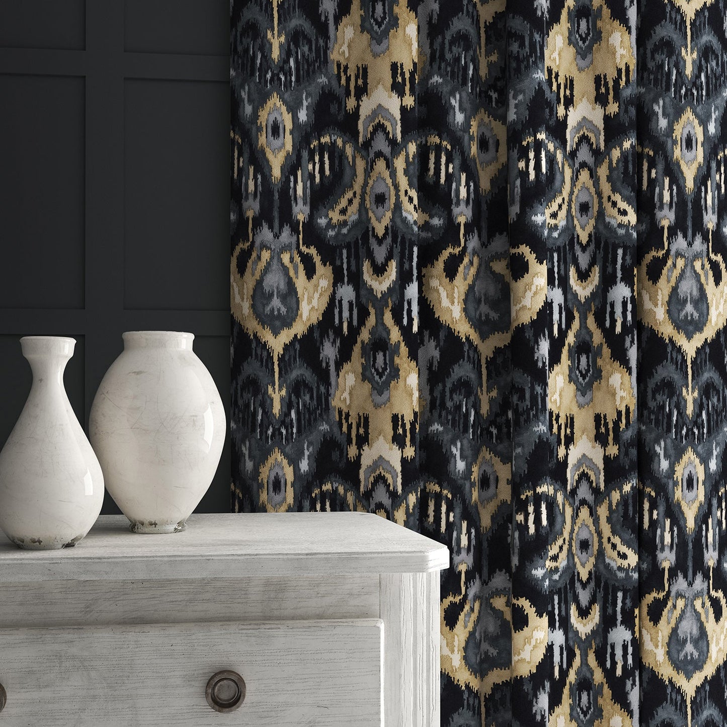 Linwood Bukhara Graphite FR Made to Measure Curtains