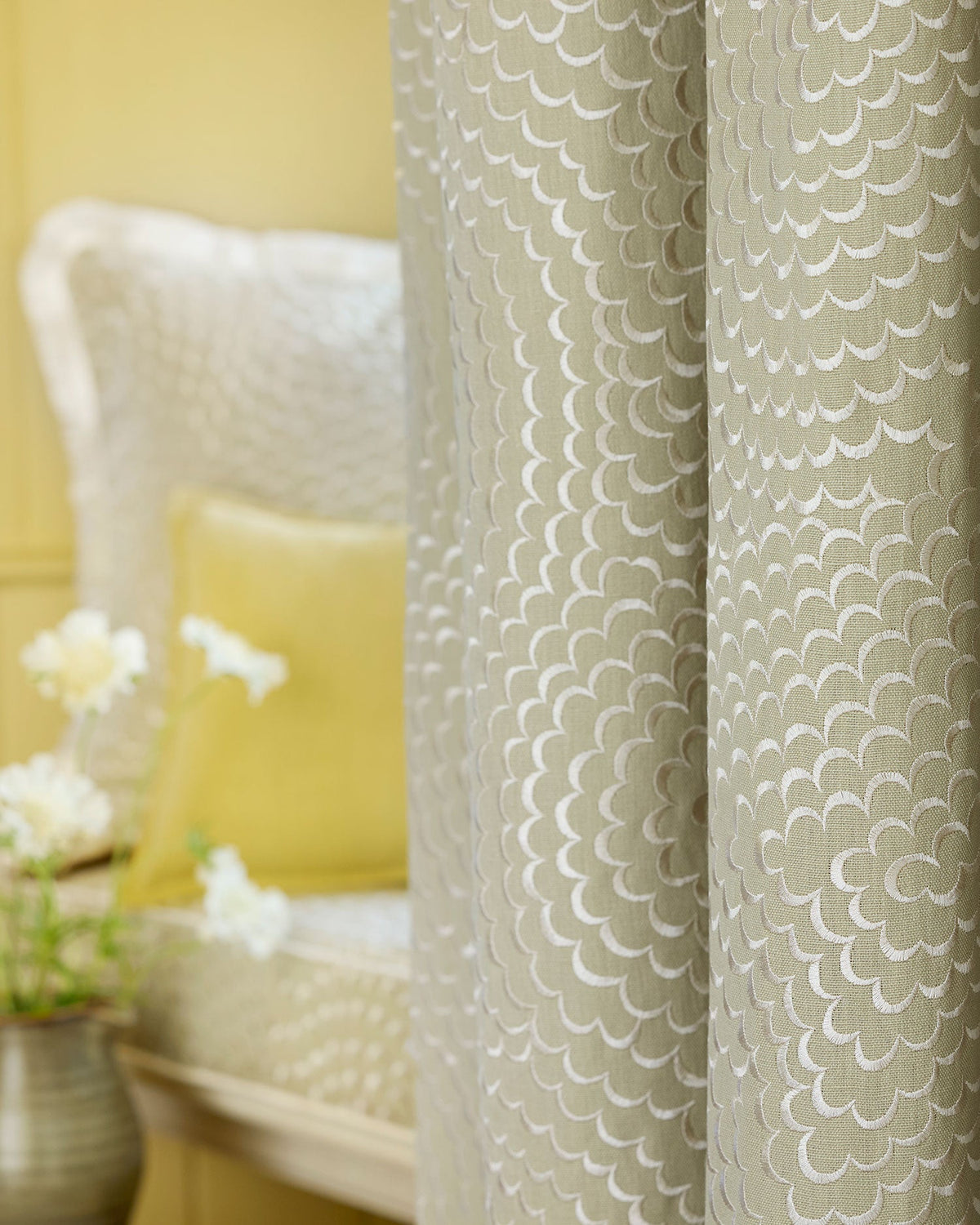 Linwood Nimbus Embroidery Eau De Nil Made to Measure Roman Blinds