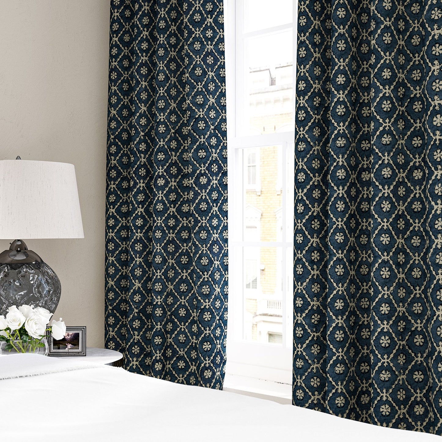 Linwood Khiva Dark Indigo FR Made to Measure Curtains