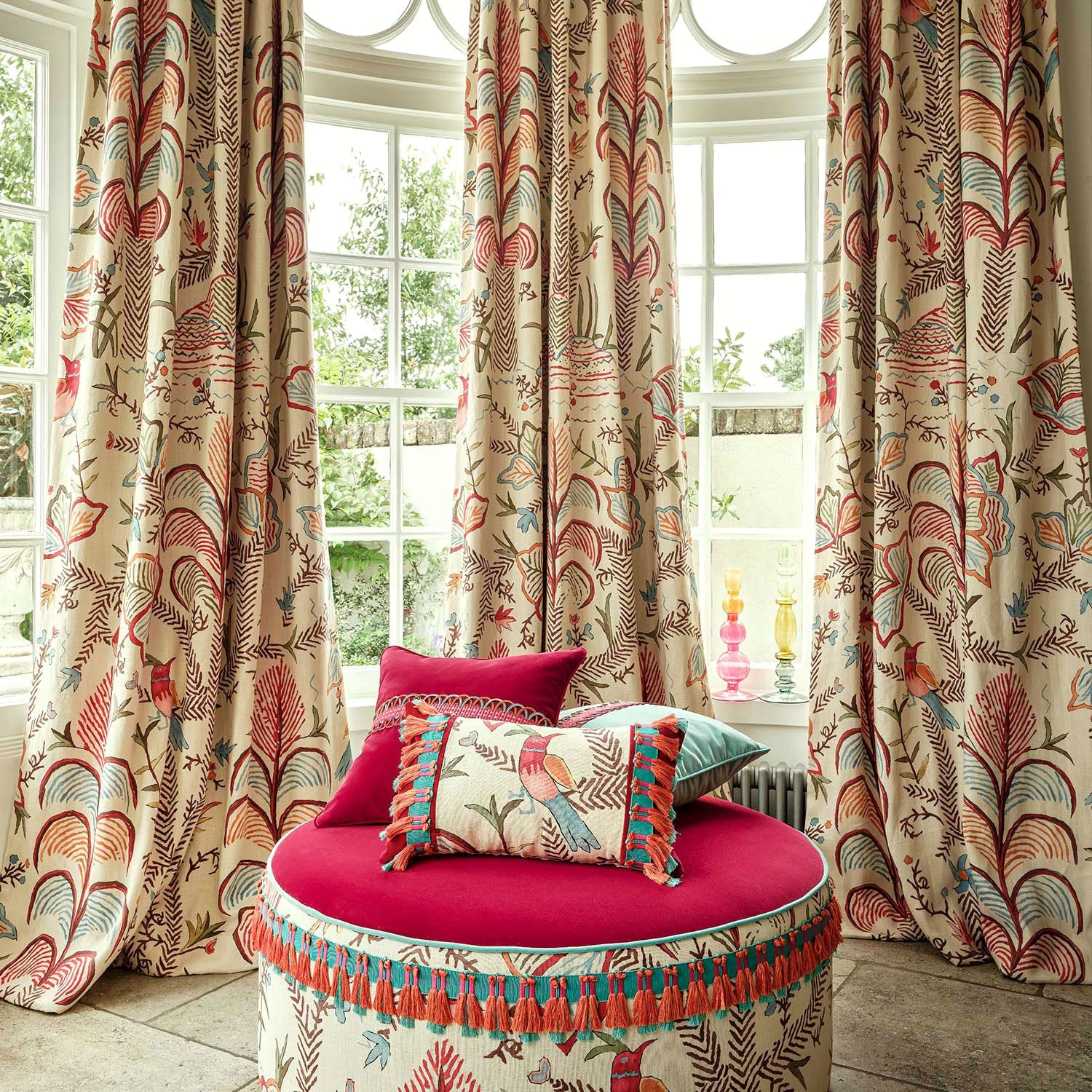 Linwood Songbird Linen Crimson FR Made to Measure Curtains
