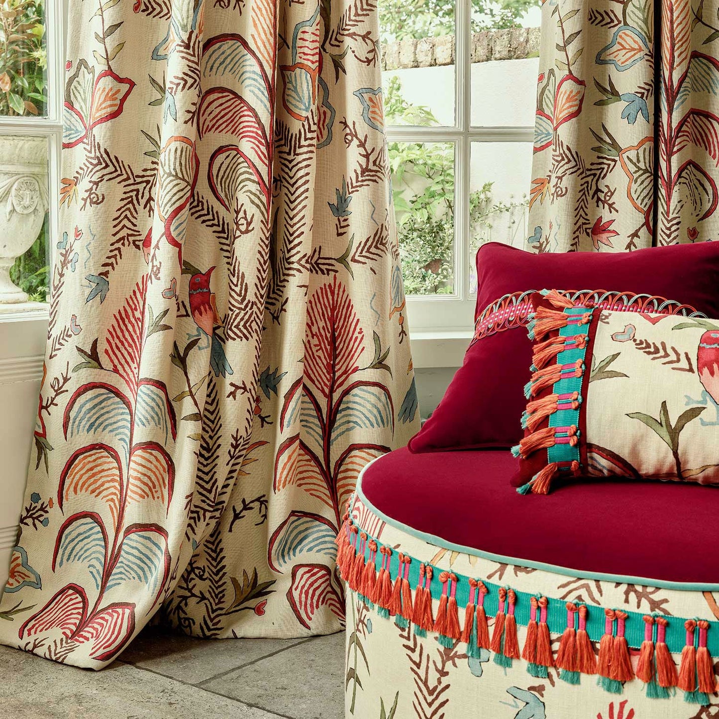 Linwood Songbird Linen Crimson Made to Measure Curtains