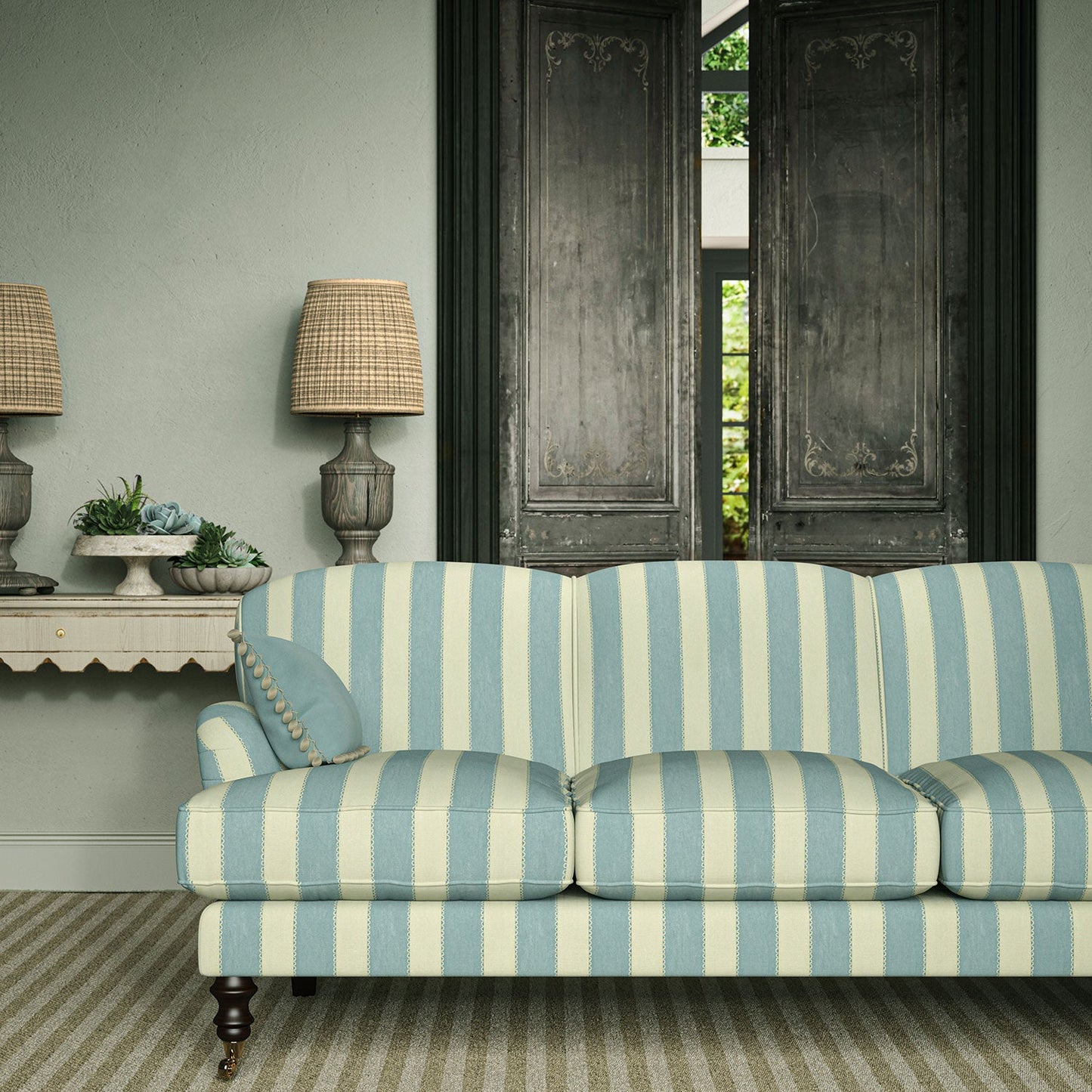 Linwood Lola Stripe Powder Blue Made to Measure Curtains