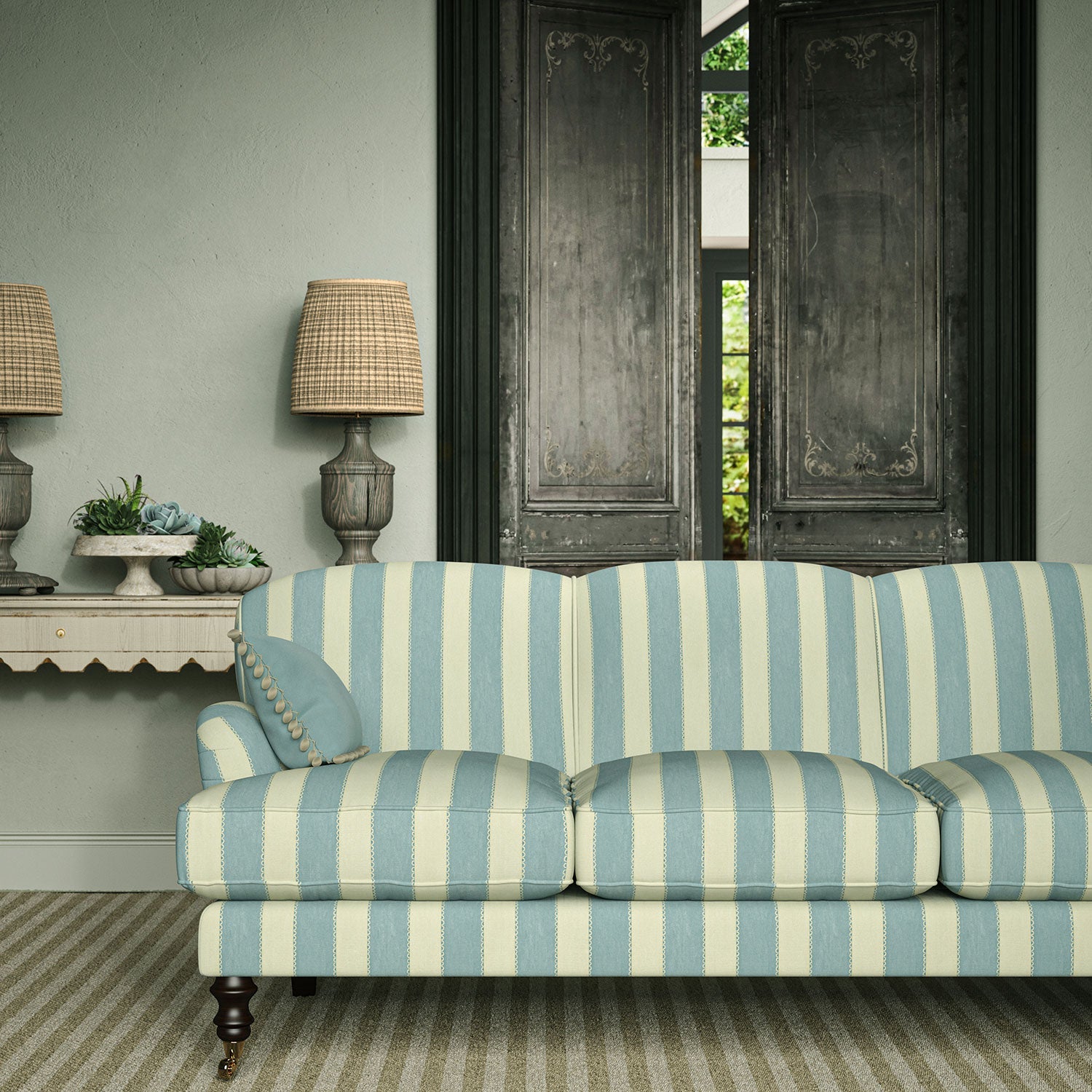 Linwood Lola Stripe Powder Blue Made to Measure Curtains