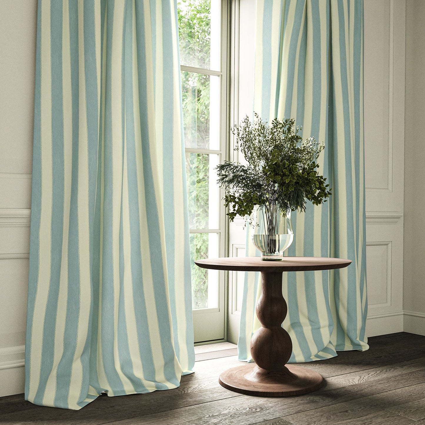 Linwood Lola Stripe Powder Blue FR Made to Measure Curtains