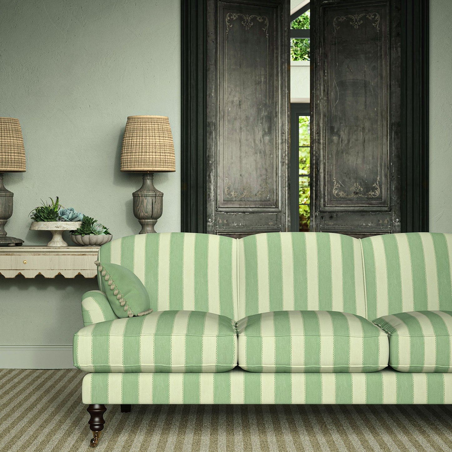 Linwood Lola Stripe Winter Green FR Made to Measure Curtains