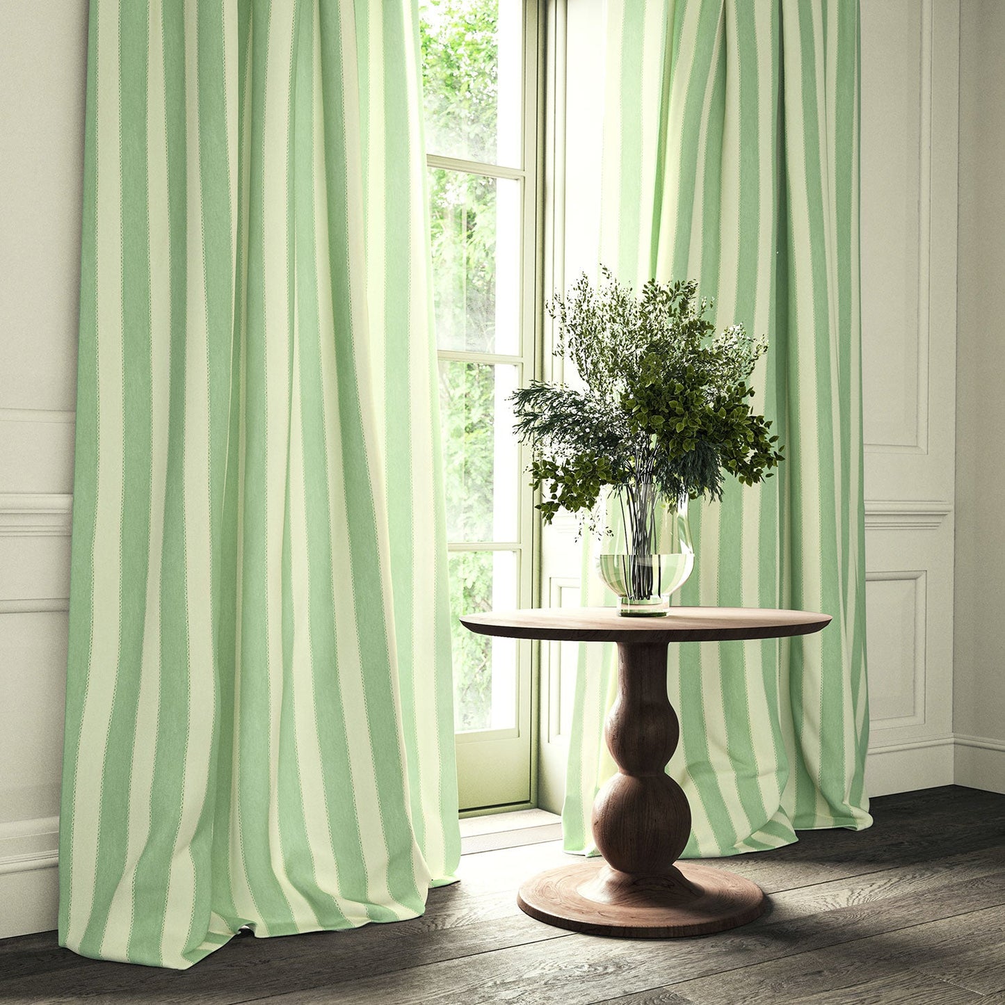 Linwood Lola Stripe Winter Green FR Made to Measure Curtains