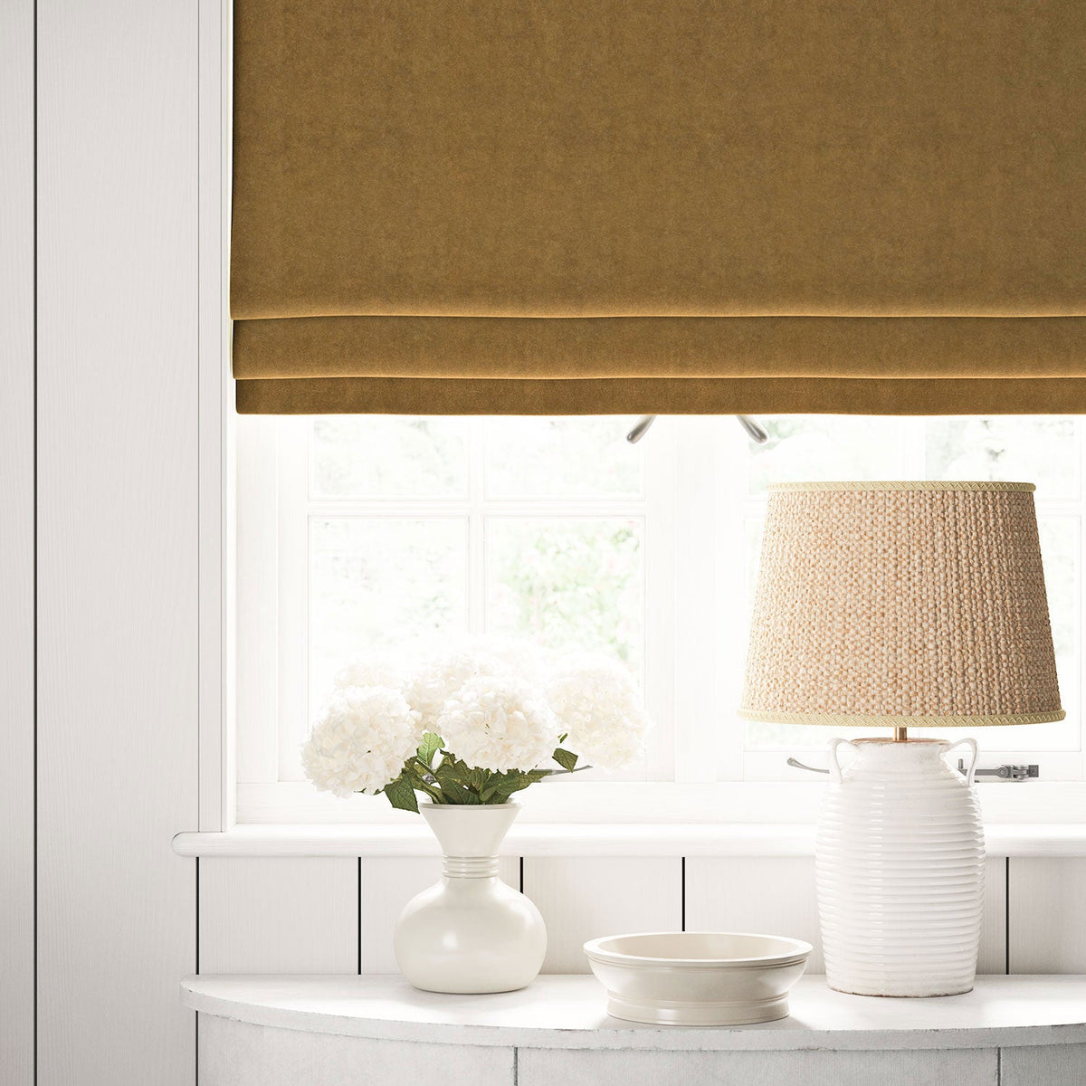 Linwood NoMo Antique Gold FR Made to Measure Roman Blinds