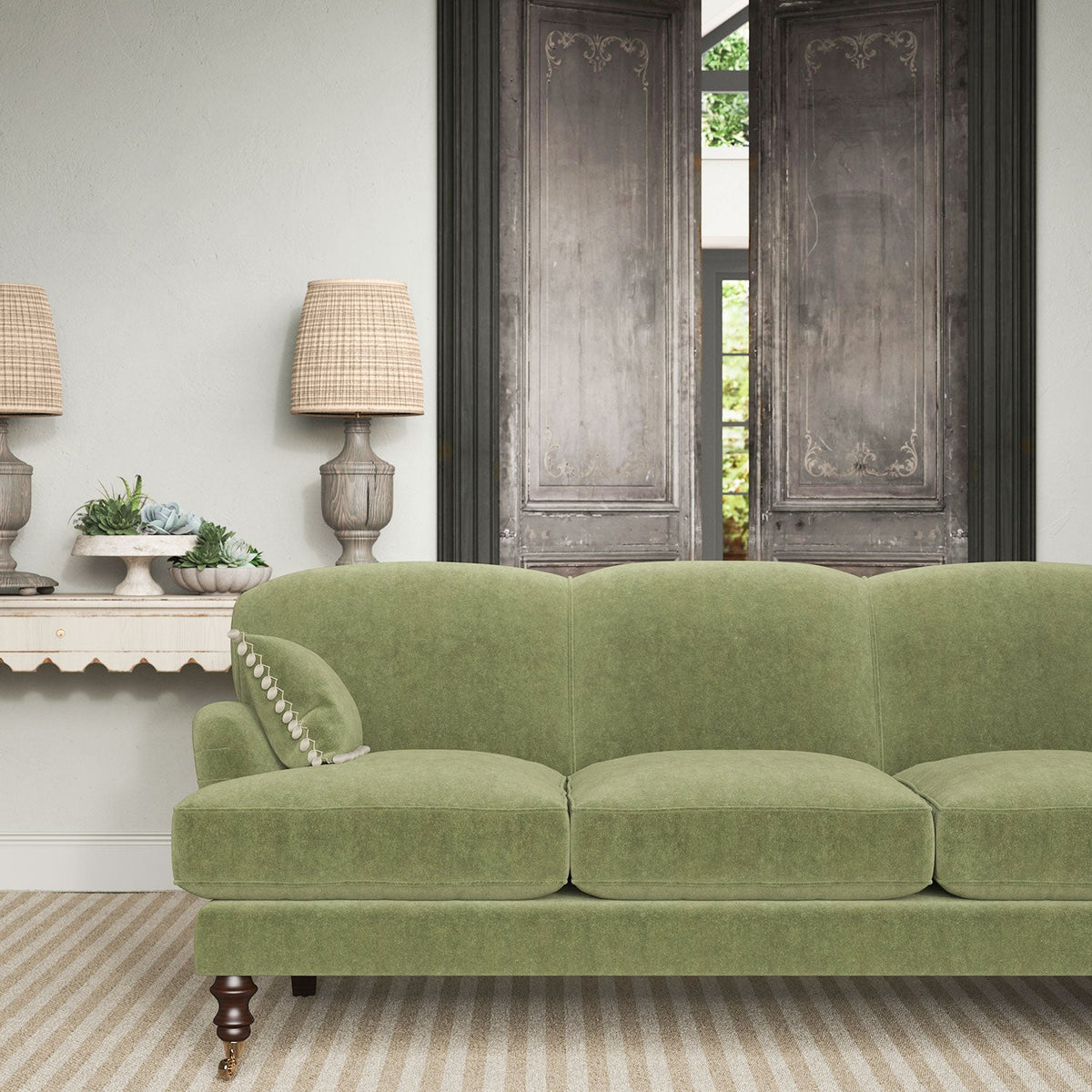 Linwood NoMo Tea Green FR Made to Measure Roman Blinds