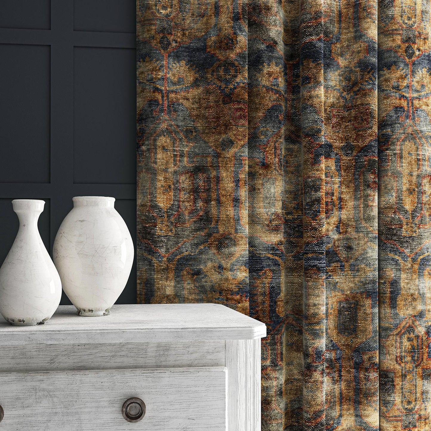 Linwood Kadife Teal Gold FR Made to Measure Curtains