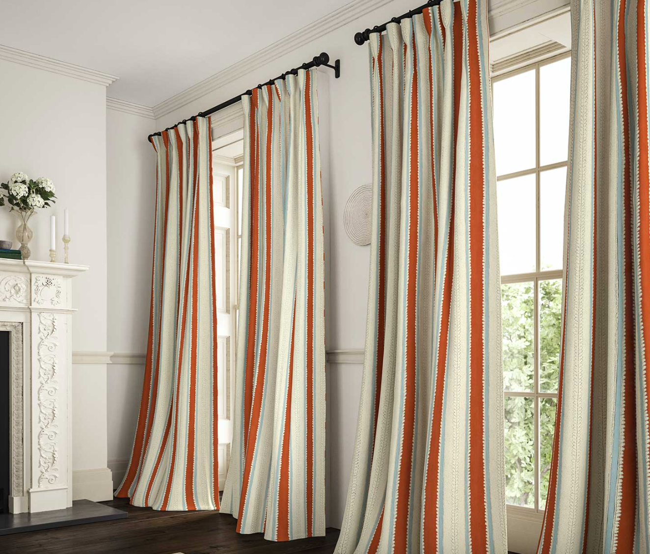 Rust - Dimity Stripe Linen by Linwood - Curtains & Roman Blinds