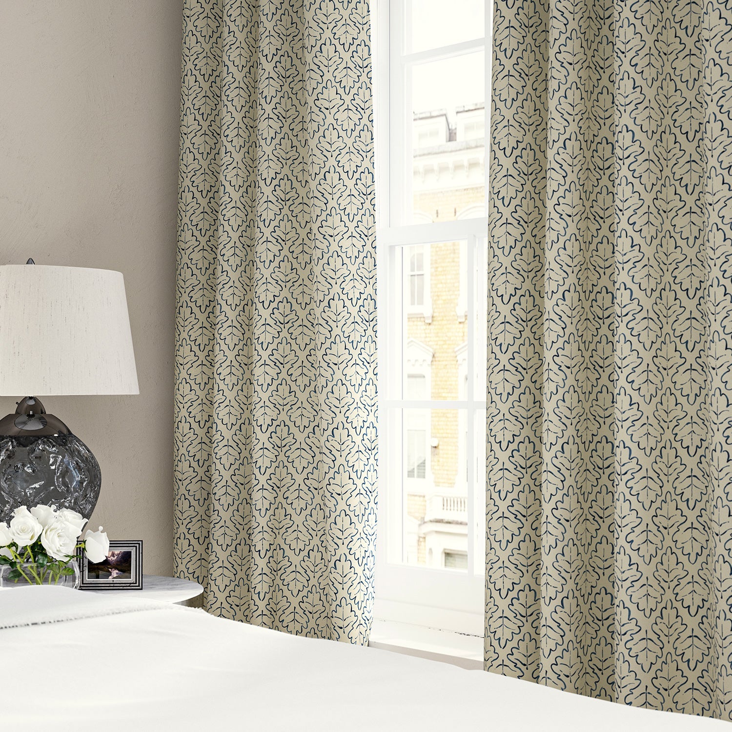 Linwood Maze Indigo FR Made to Measure Curtains