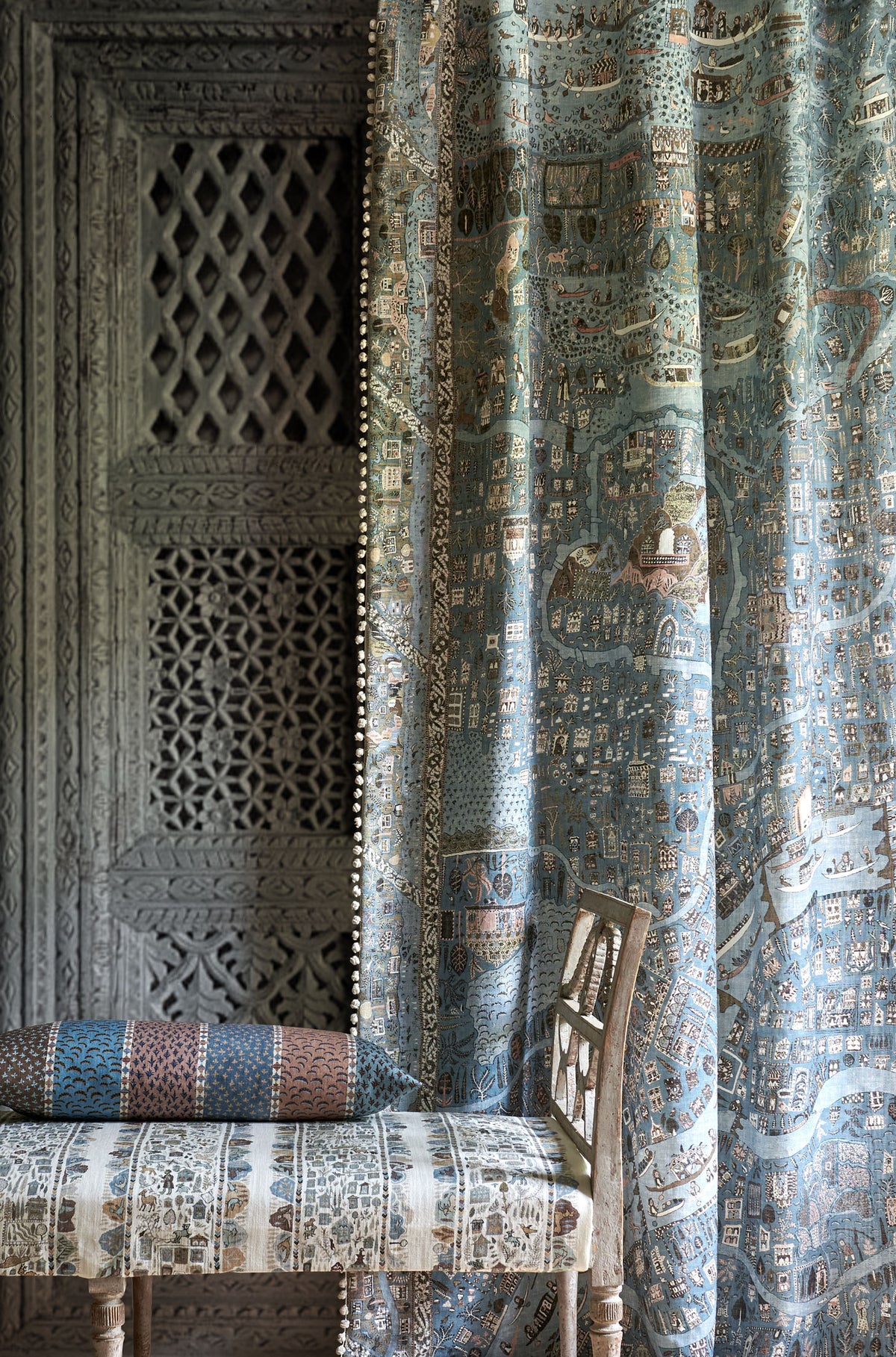 Lewis & Wood Ravi Ribbon Aqua Vita Made to Measure Curtains – lifestyle photograph