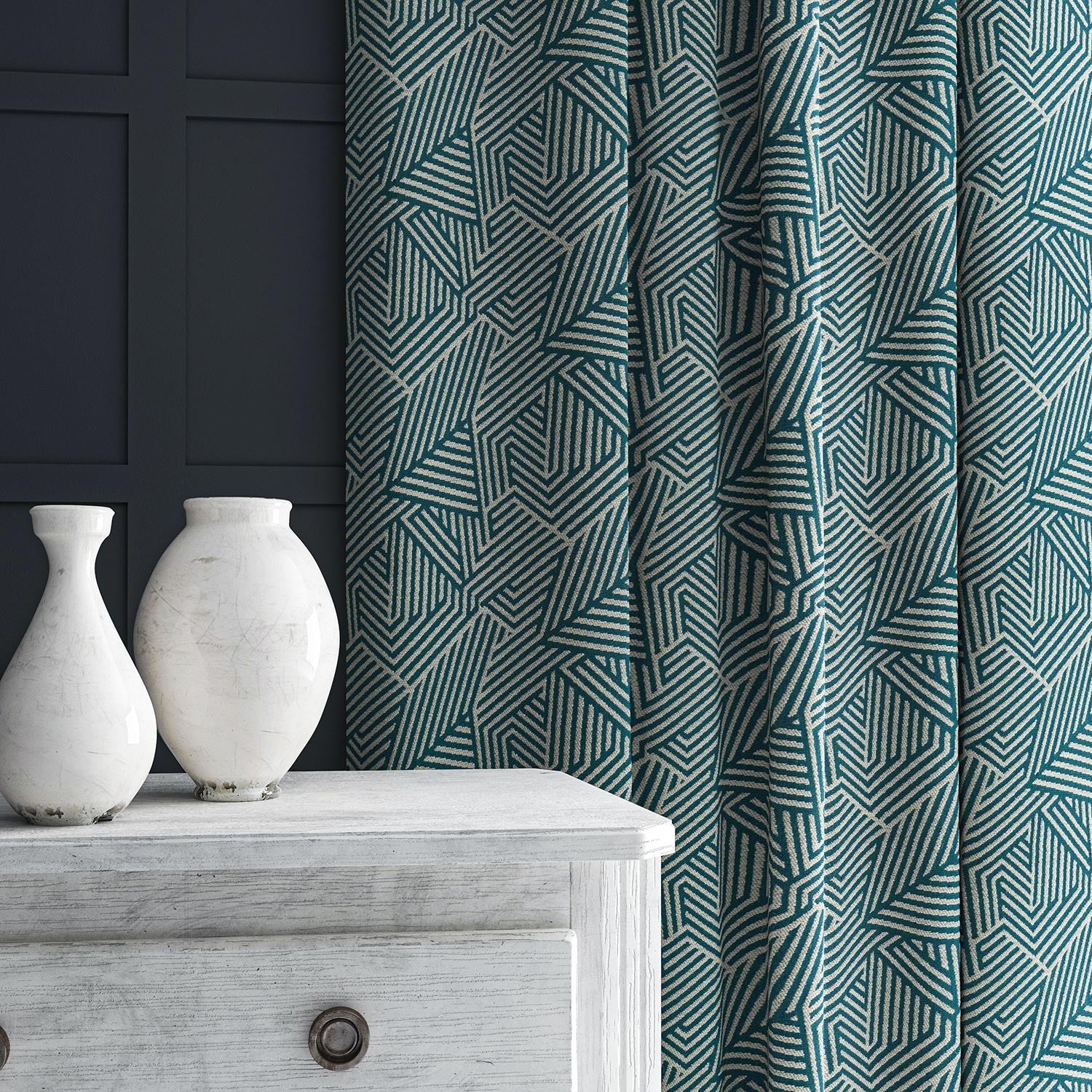 Linwood Sashay Bluestone FR Made to Measure Curtains
