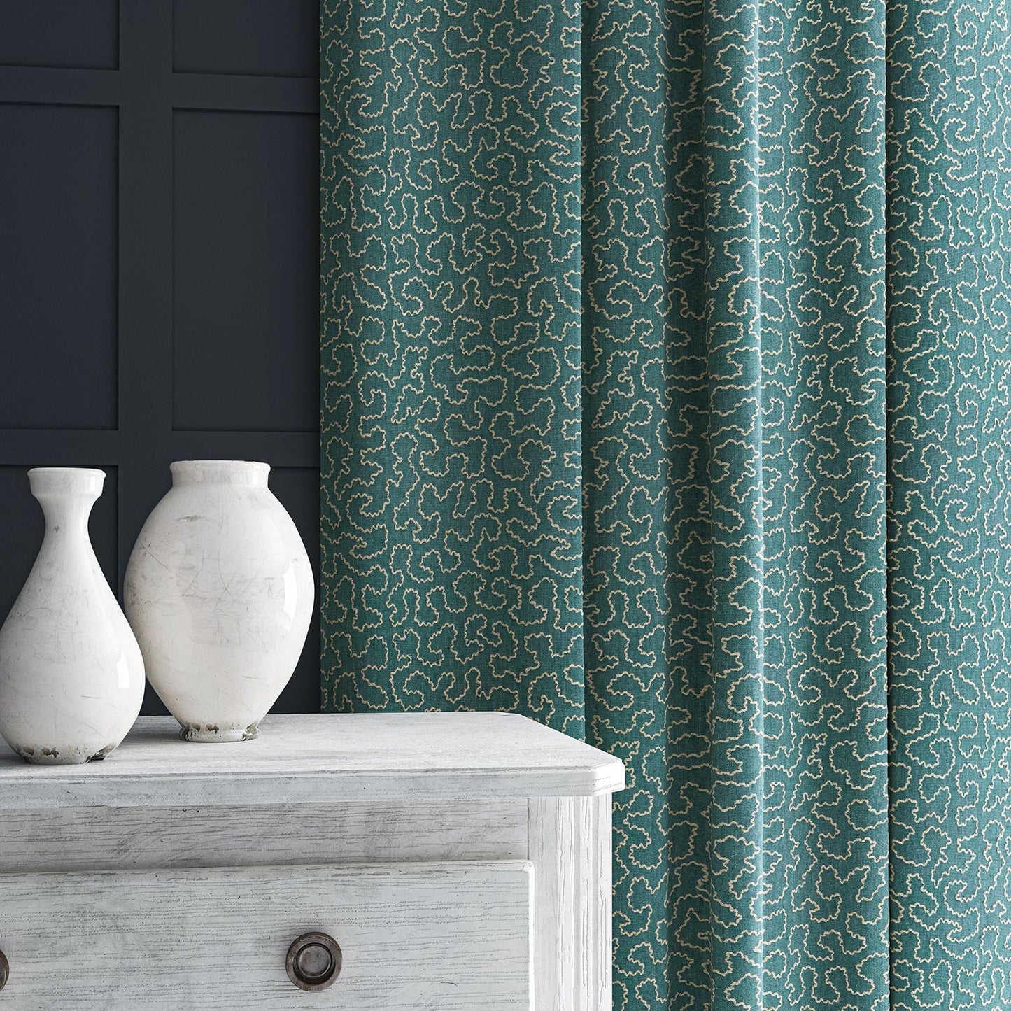 Linwood Wiggle Cyan FR Made to Measure Curtains