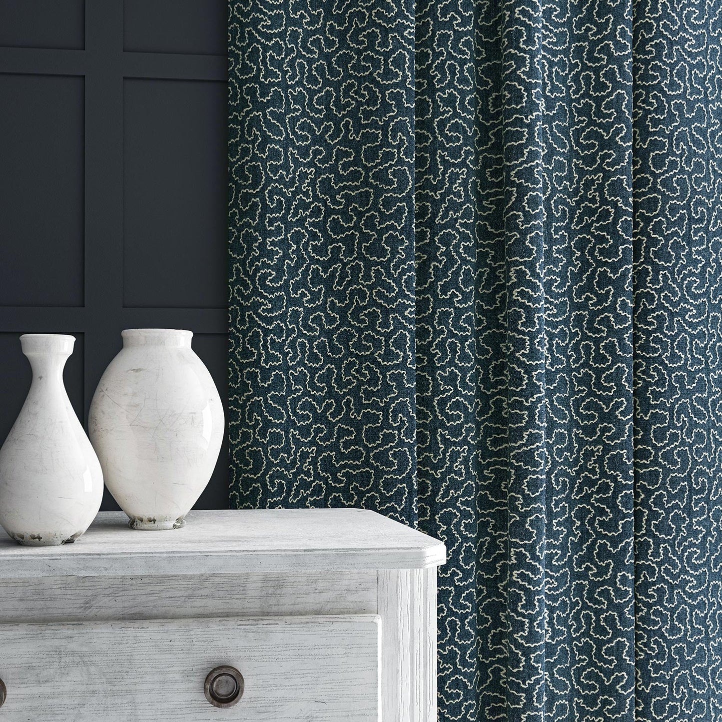 Linwood Wiggle Indigo FR Made to Measure Curtains