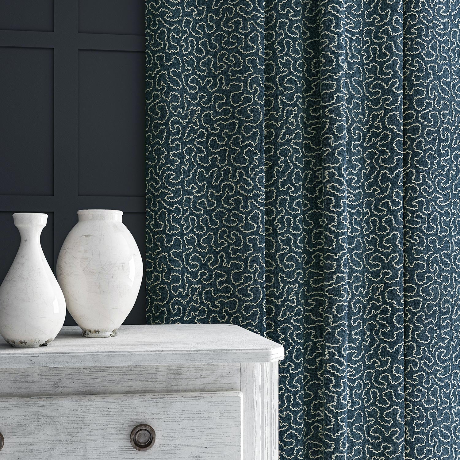 Linwood Wiggle Indigo FR Made to Measure Curtains