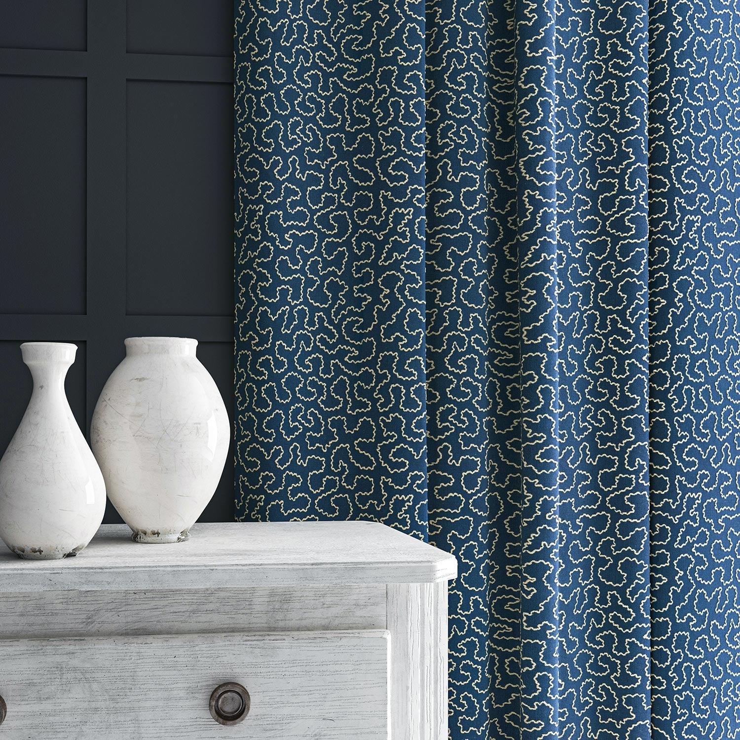 Linwood Wiggle Regal Blue FR Made to Measure Curtains