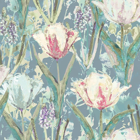 Chess Tulips Duck Egg Made to Measure Curtains