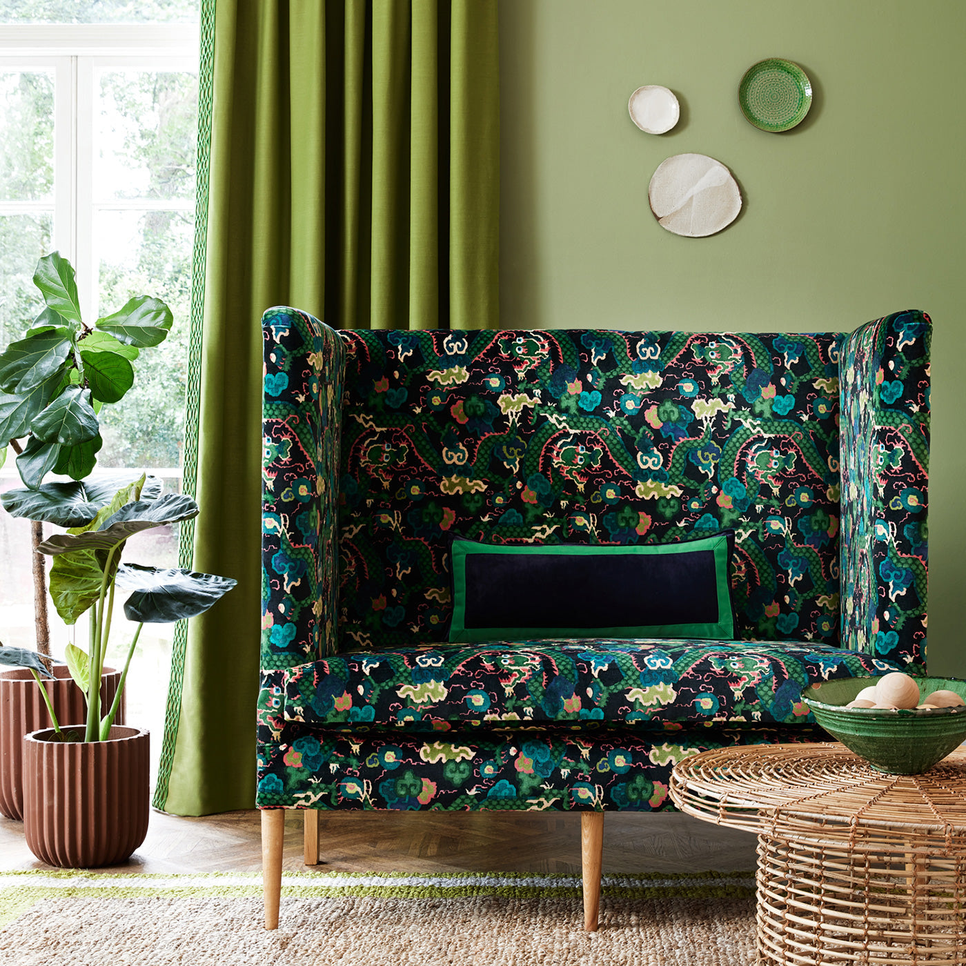 Linwood Double Dragon Green Made to Measure Curtains