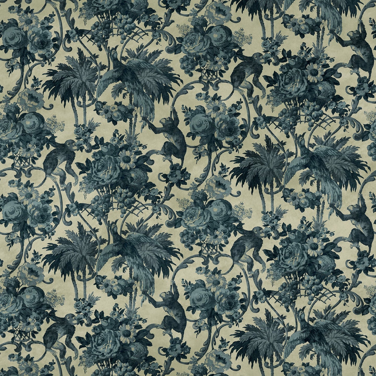 Linwood Monkey Puzzle Old Blue FR Made to Measure Curtains