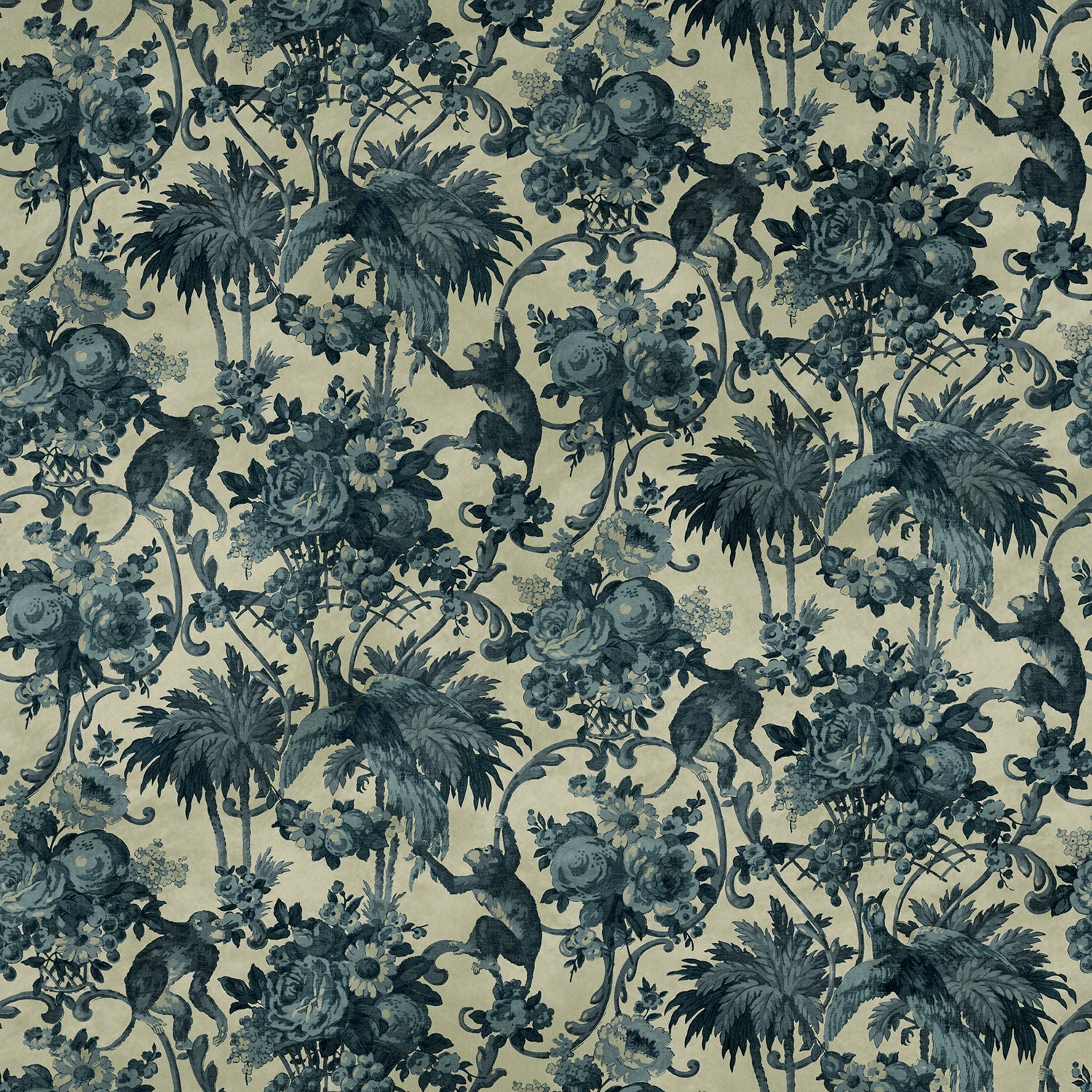 Linwood Monkey Puzzle Old Blue FR Made to Measure Curtains