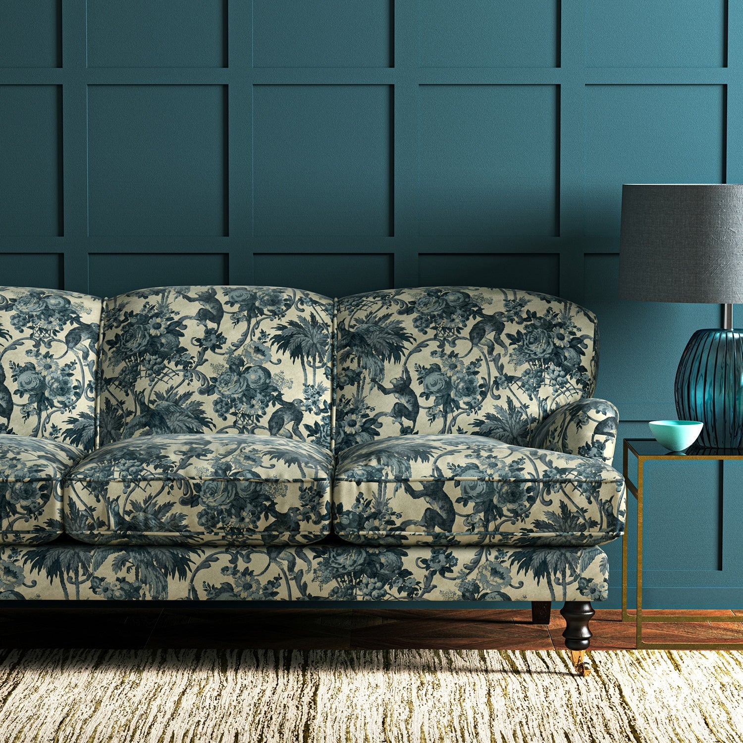 Linwood Monkey Puzzle Old Blue FR Made to Measure Curtains