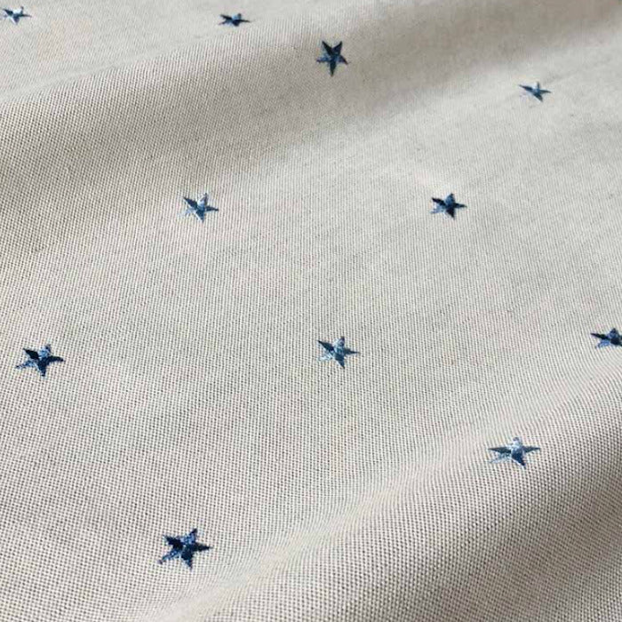 Cooshy Embroidered Blue Stars Linen/Cotton blend Fabric