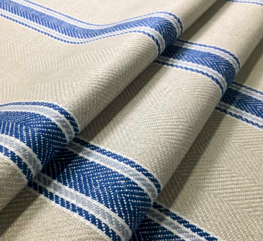 Cobalt - Moffat Stripe Fabric Ian Mankin 100% Linen